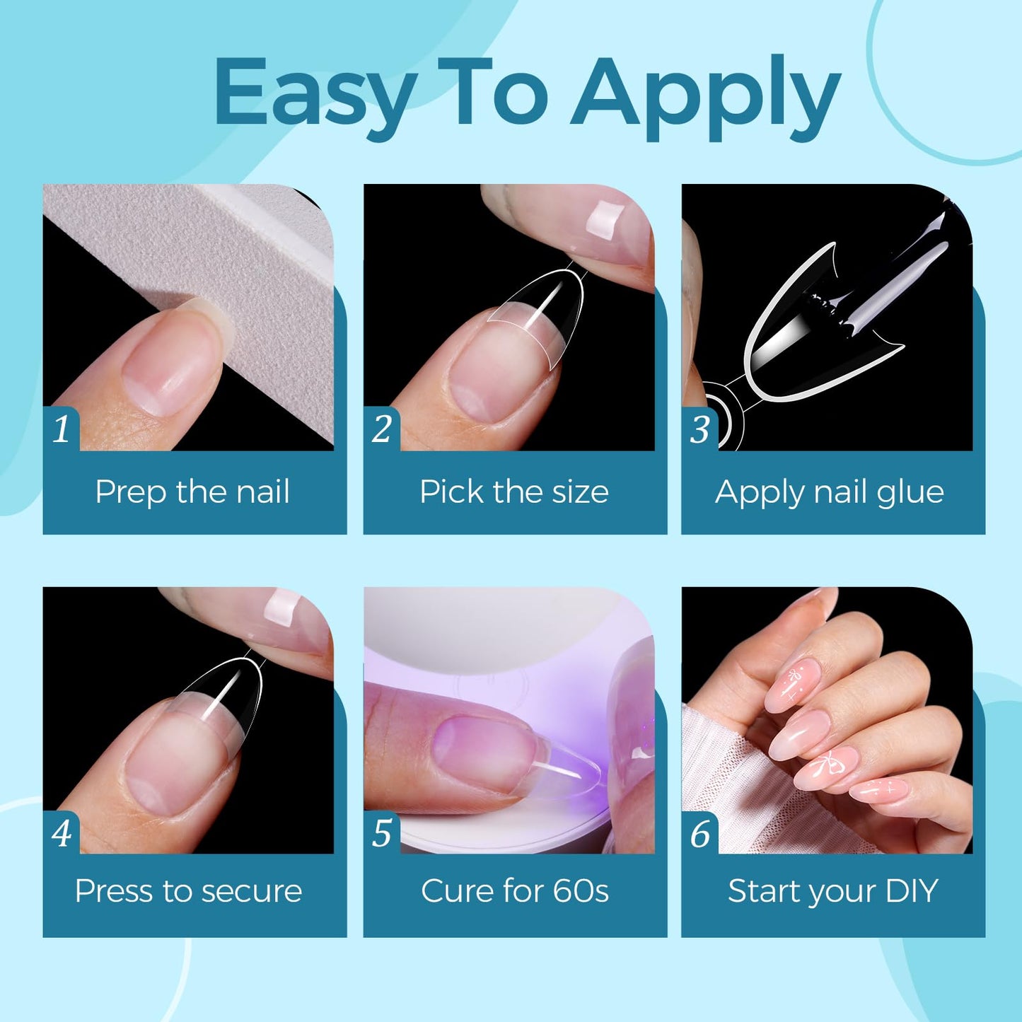 TOMICCA Short Almond Nail Tips Half Cover 504PCS Pre-Shaped Gel Matte Soft Acrylic Nail Tips Almond Shape No C Curve Clear Press On Nails Long Lasting DIY Home Salon Manicure 12 Sizes