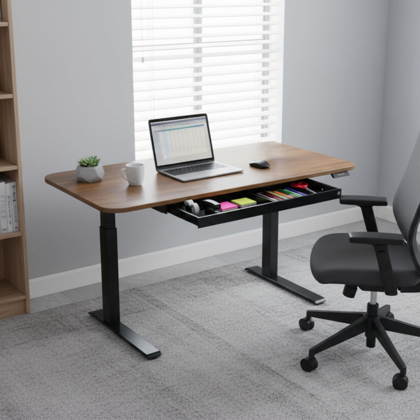PERFECT POSTURE Max Under Desk Storage Drawer – Large Desk Drawer with Lock for Regular & Sit-Stand Standing Desks, Gray (26.7” x 13”)