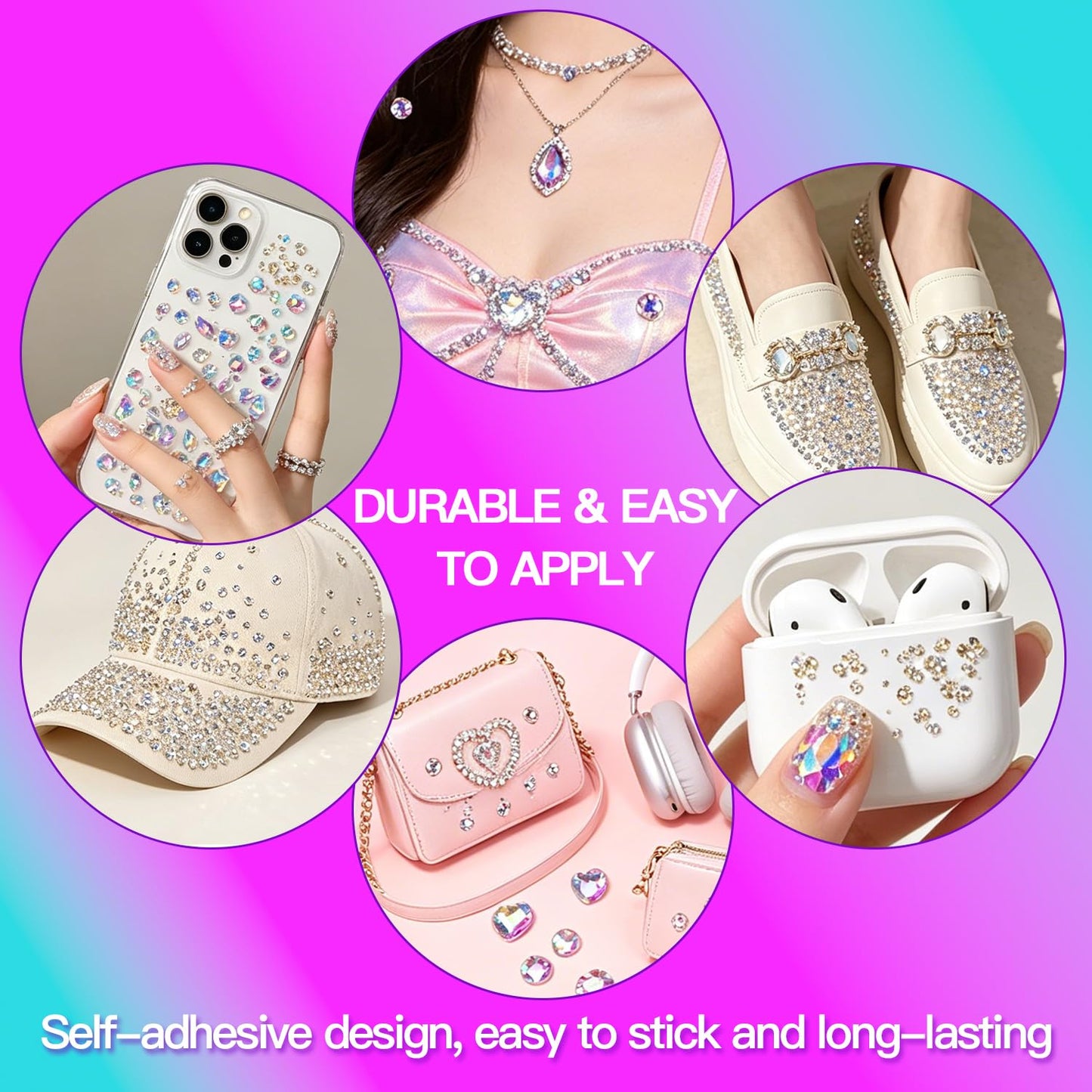 AICase Nail Rhinestones for Bedazzling,Bedazzler kit with Rhinestones Kpop Bedazzling Kit 3D Y2K Demon Hunters Charms 12 Boxes for Nails Gems Pink Gold Colorful Multi Shape Pearls Jewels for Crafts