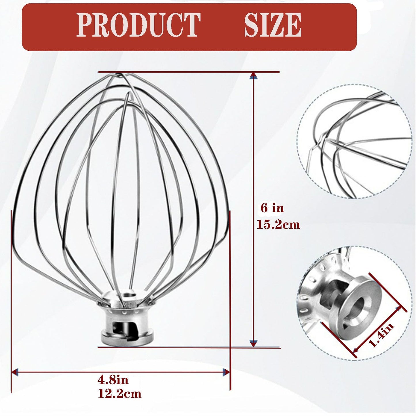 K45WW 6 Wire Stainless Steel Whip Attachment for KitchenAid 4.5 5 Quart Tilt-Head Stand Mixer,for Egg Cream Stirrer, Flour Cake Balloon Whisk