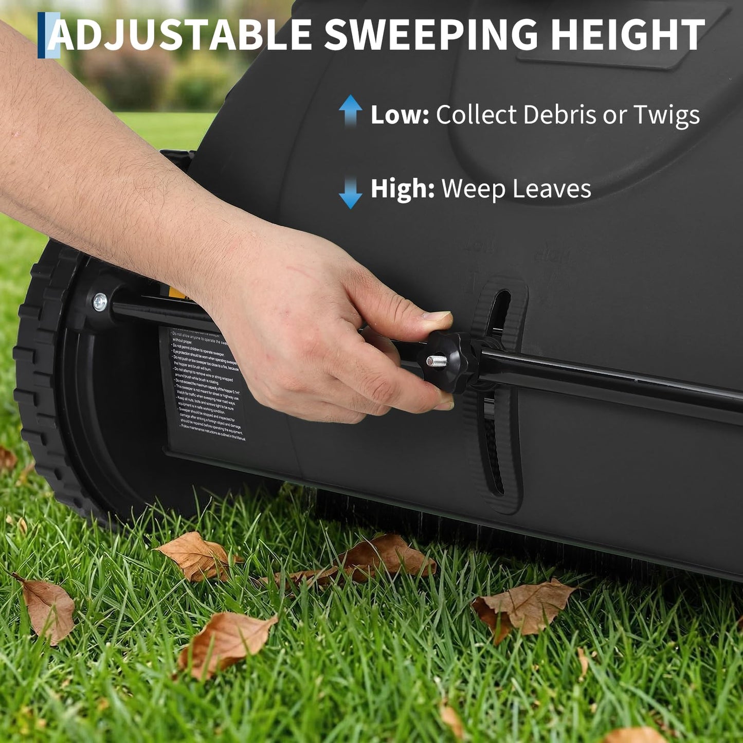 Garvee Push Lawn Sweeper, 21inch Leaf & Grass Collector, Heavy Duty Thickened Steel Durable to Use with Large Capacity 3.5 Cu. ft. Mesh Collection Hopper Bag, 2 Spinning Brushes