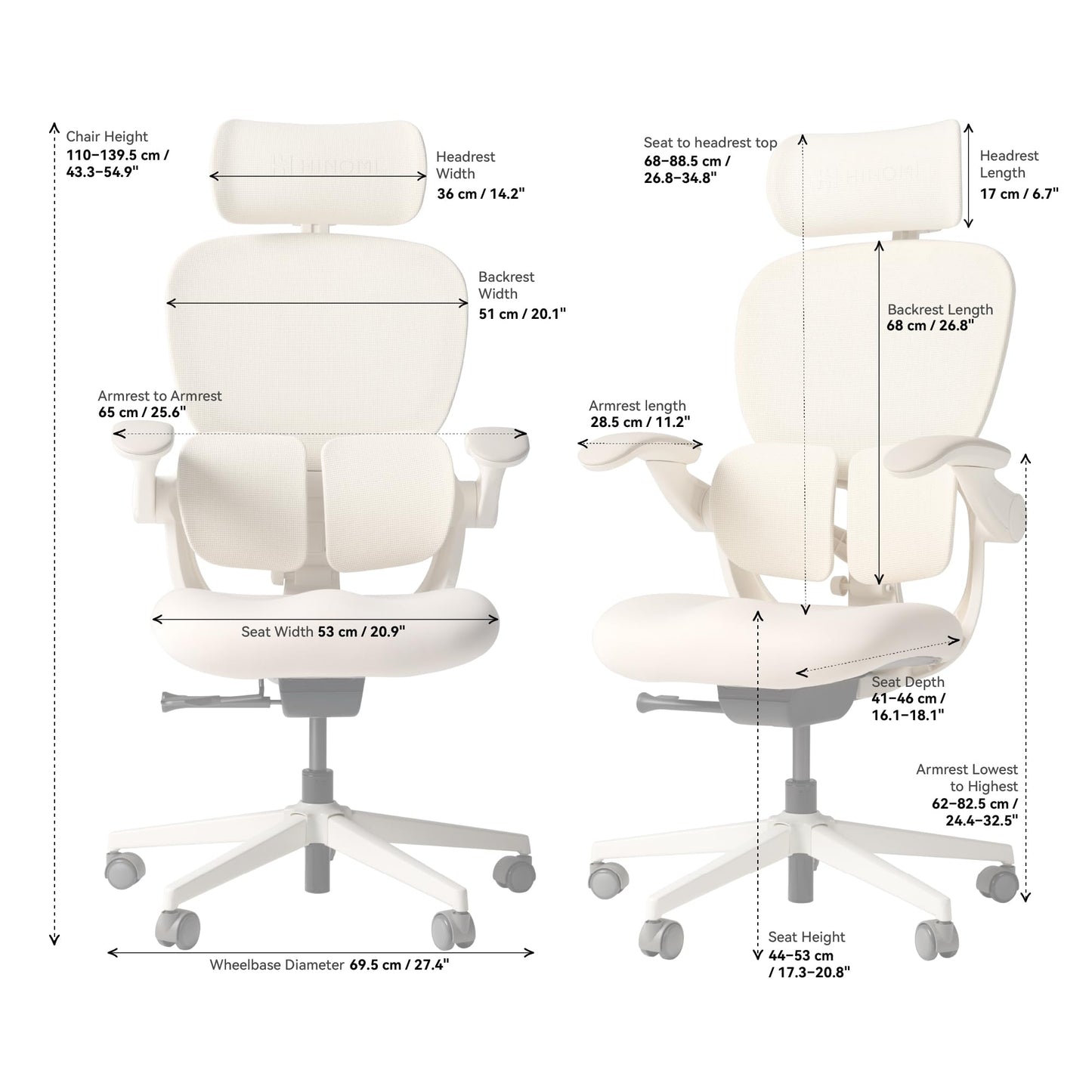 HINOMI Q2 Ergonomic Office Chair with Lumbar Support & Adjustable Headrest, Cushion Seat with Flip-Up Arms, Reclining Computer Seating with Footrest, Stylish Desk Model for Home (Gray)