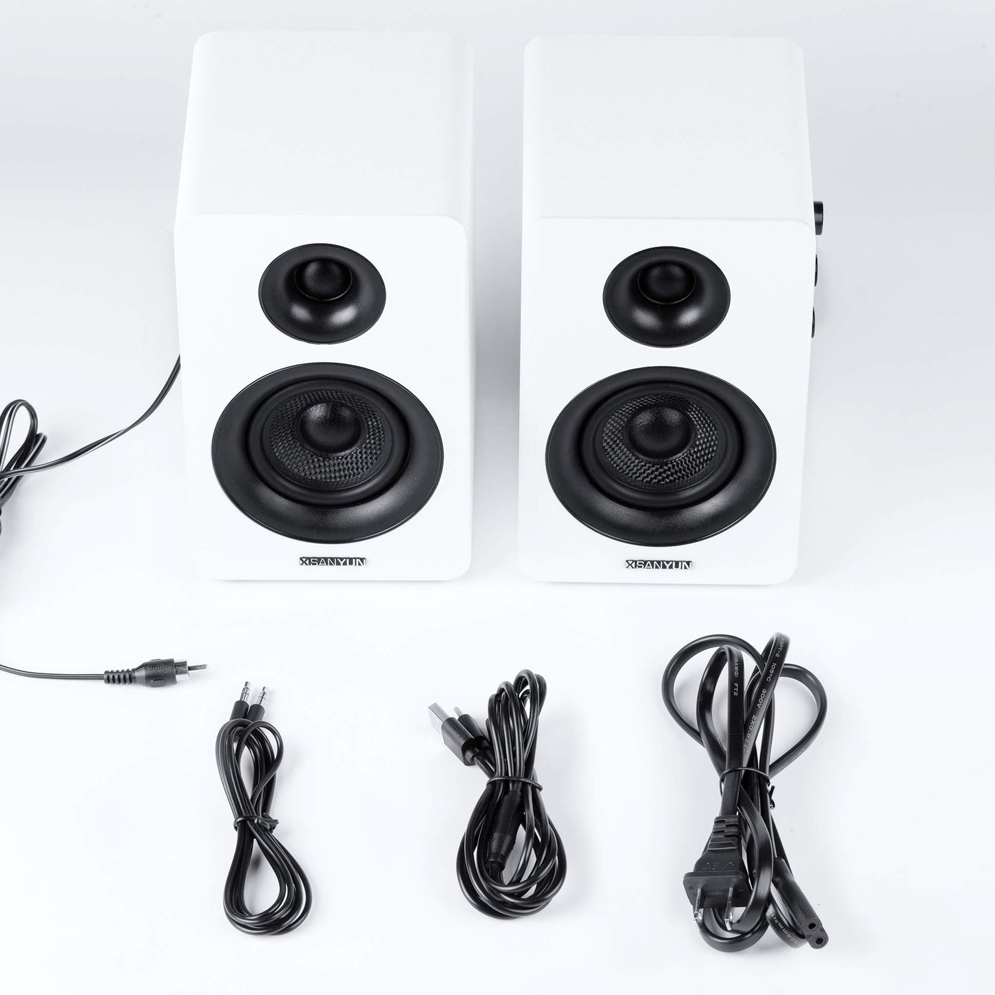 Sanyun SW208 3" Active Bluetooth 5.0 Bookshelf Speakers – 60W Carbon Fiber Speaker Unit - Built-in 24bit DAC Dynamic 3D Surround Sound 2.0 Computer PC Monitor Gaming (Pair, White)