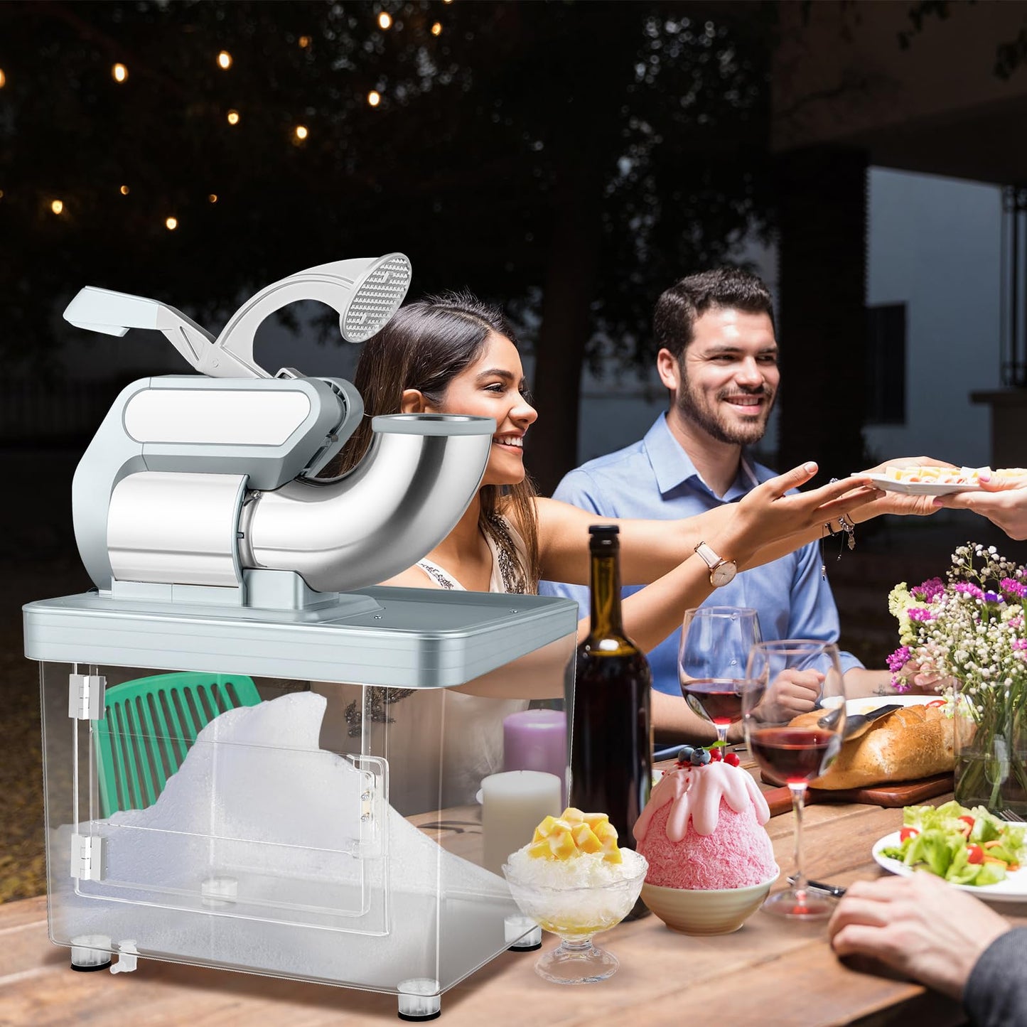 ARLIME Snow Cone Machine, 660 LBS/H 300W Electric Ice Crusher w/Dual Blades & Safety On/Off Switch, ETL-Approved Stainless Steel Commercial Shaved Ice Machine for Home Restaurant Bar, 37L (Grey)