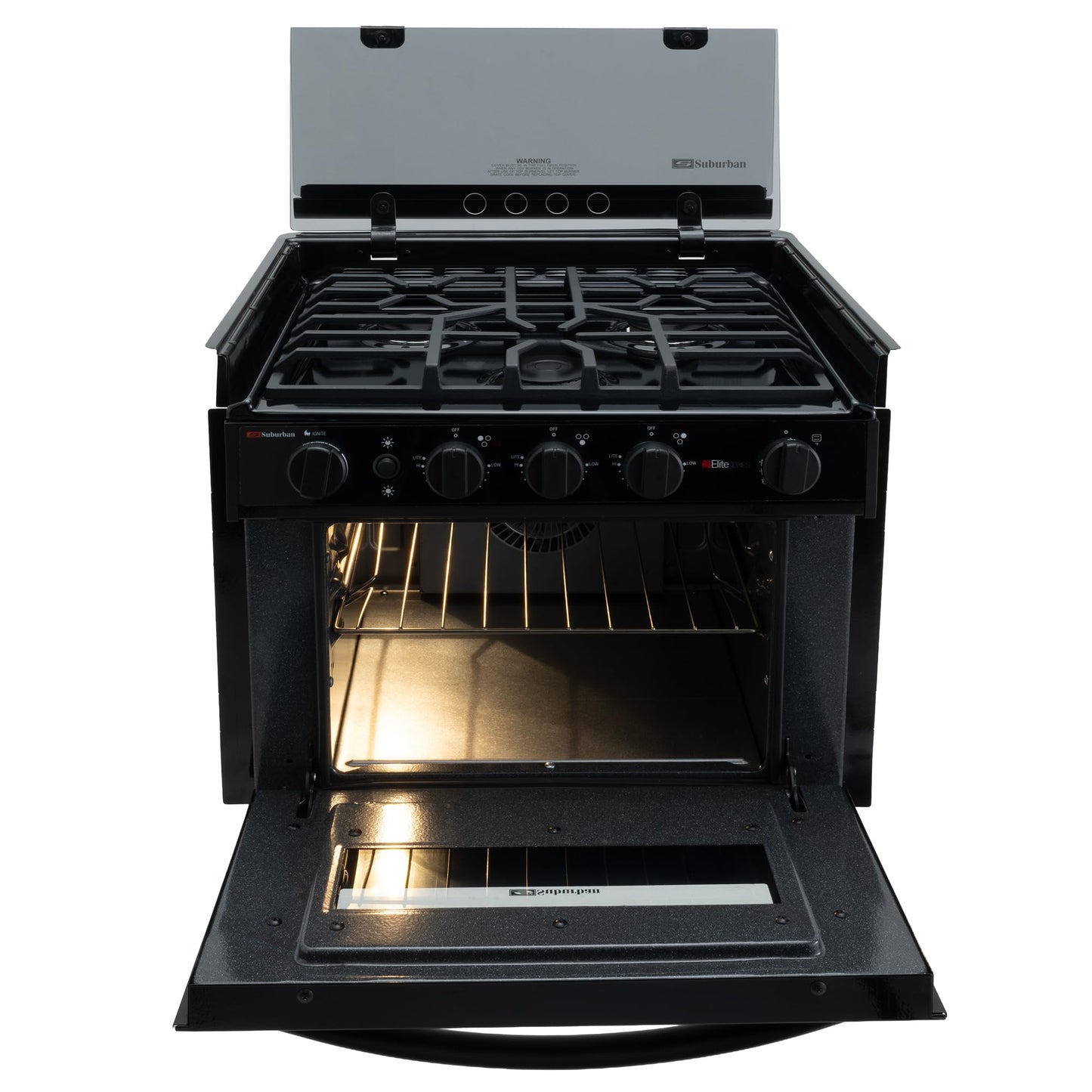 RecPro RV Suburban 3 Burner Propane Range with Oven & Air Fryer | 9000 BTU Front Burners | Piezo Ignition | Glass Cover | 12V DC/ 120V AC
