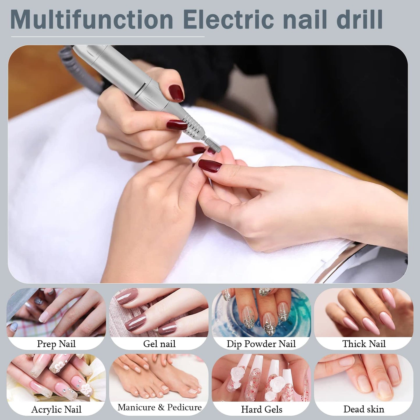 Cordless 35000 RPM Electric Nail File,Portable Acrylic Nail Drill,Rechargeable Nail Drill with 6 Bits and 50pcs Sanding Bands for Manicure Salon Home, Black
