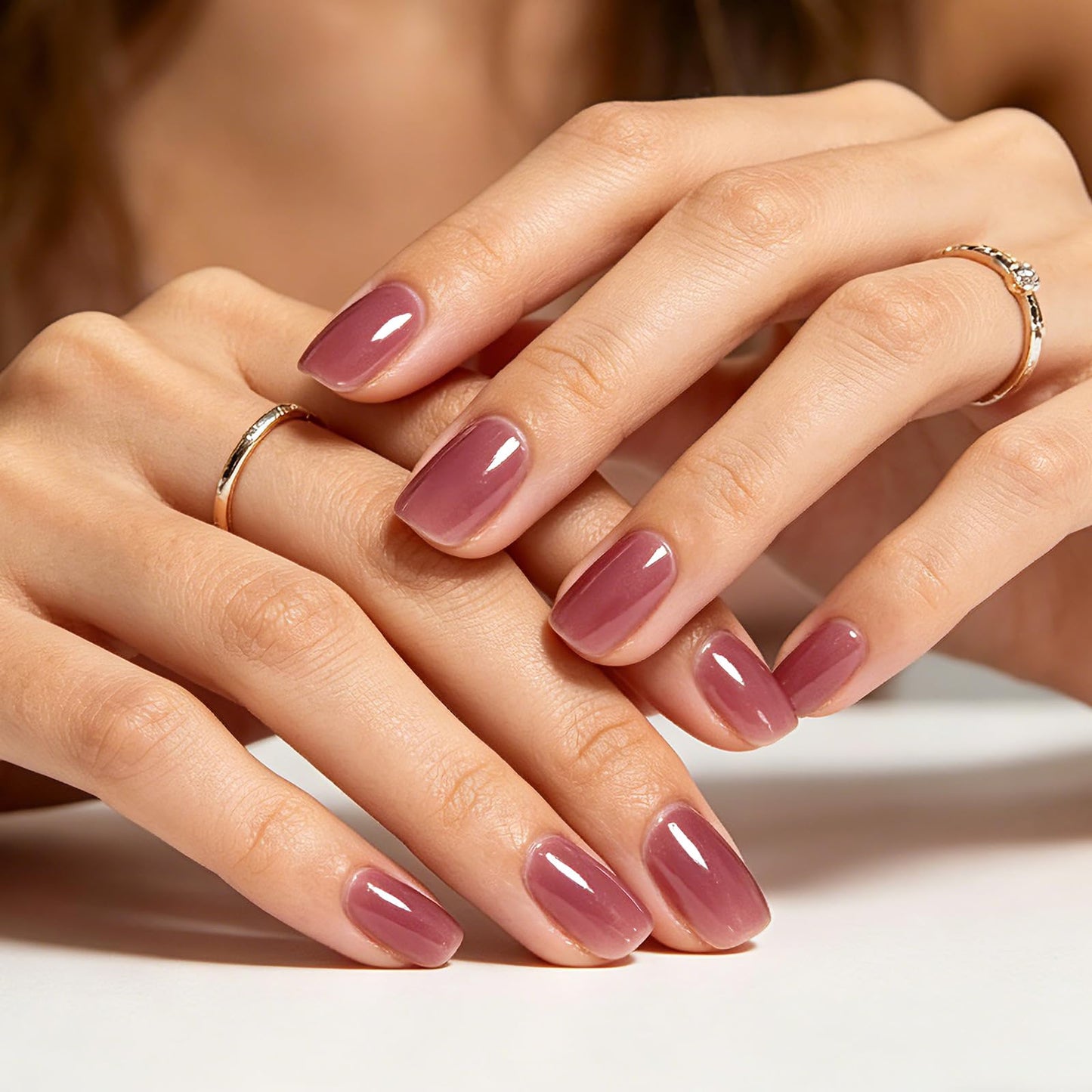 GLAMERMAID Red Short Press on Nails, Deep Rose Extra Short Squoval Glue on Nails for Women, Burgundy Square Jelly Soft Glossy Gel Fake Nails, Round Reusable Acrylic False Nails Manicure Kit for Women