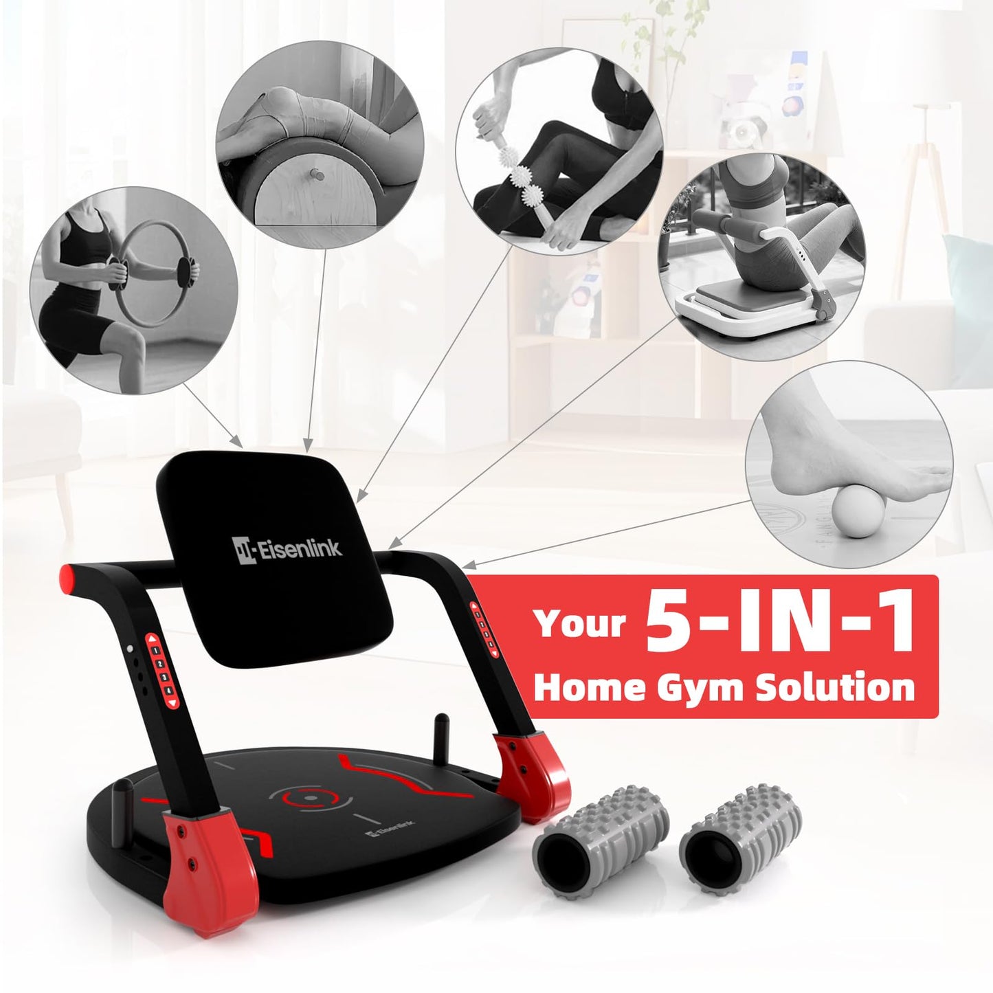 Eisenlink Sit Up Exercise Equipment with 4 Adjustable Resistance Levels, 330LBS Capacity, Flat Backrest Ab Crunch Machine for Stomach & Core Workout, Ab Machine, Ab Core Trainer, Sit Up Machine for Home Gym Men & Women