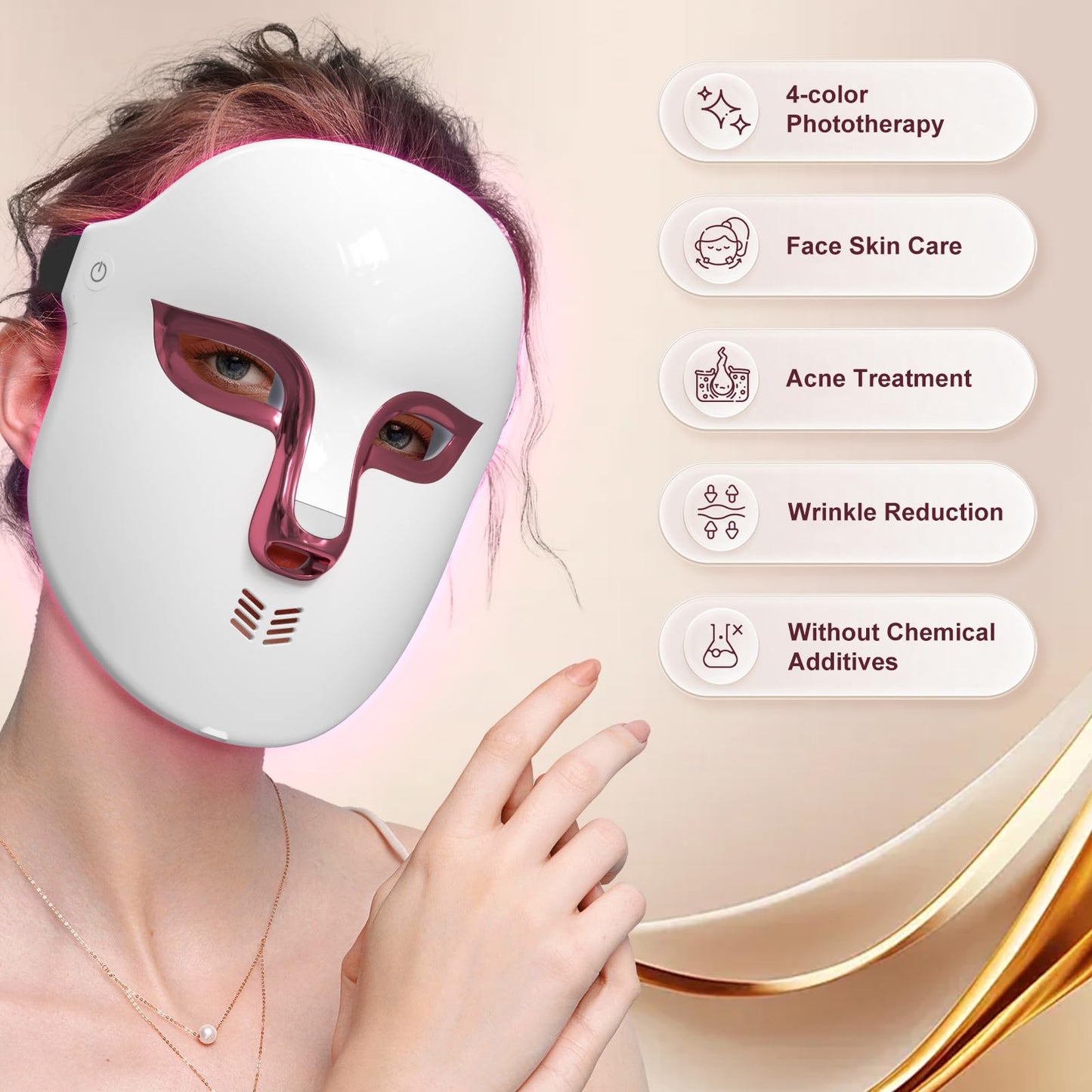 Auxoliev FSA Eligible Red Blue Light Therapy for Face Wrinkles Acne Reduction,LED Face Mask Light Therapy,Rechargeable Home Beauty LED Mask with 4 Color