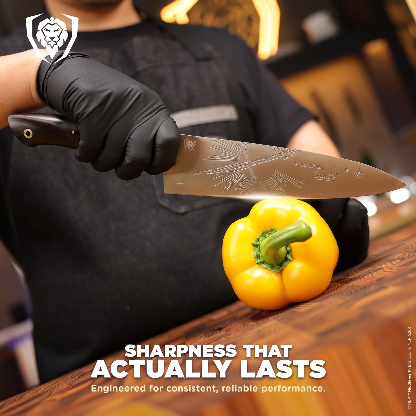 Dalstrong Chef Knife - 8 inch - Lord of the Rings™ Edition - Official Licensed Collection - Humans Aragorn - Premium German X50CRMOV15 Steel - Ebony Wood Handle - Leather Sheath
