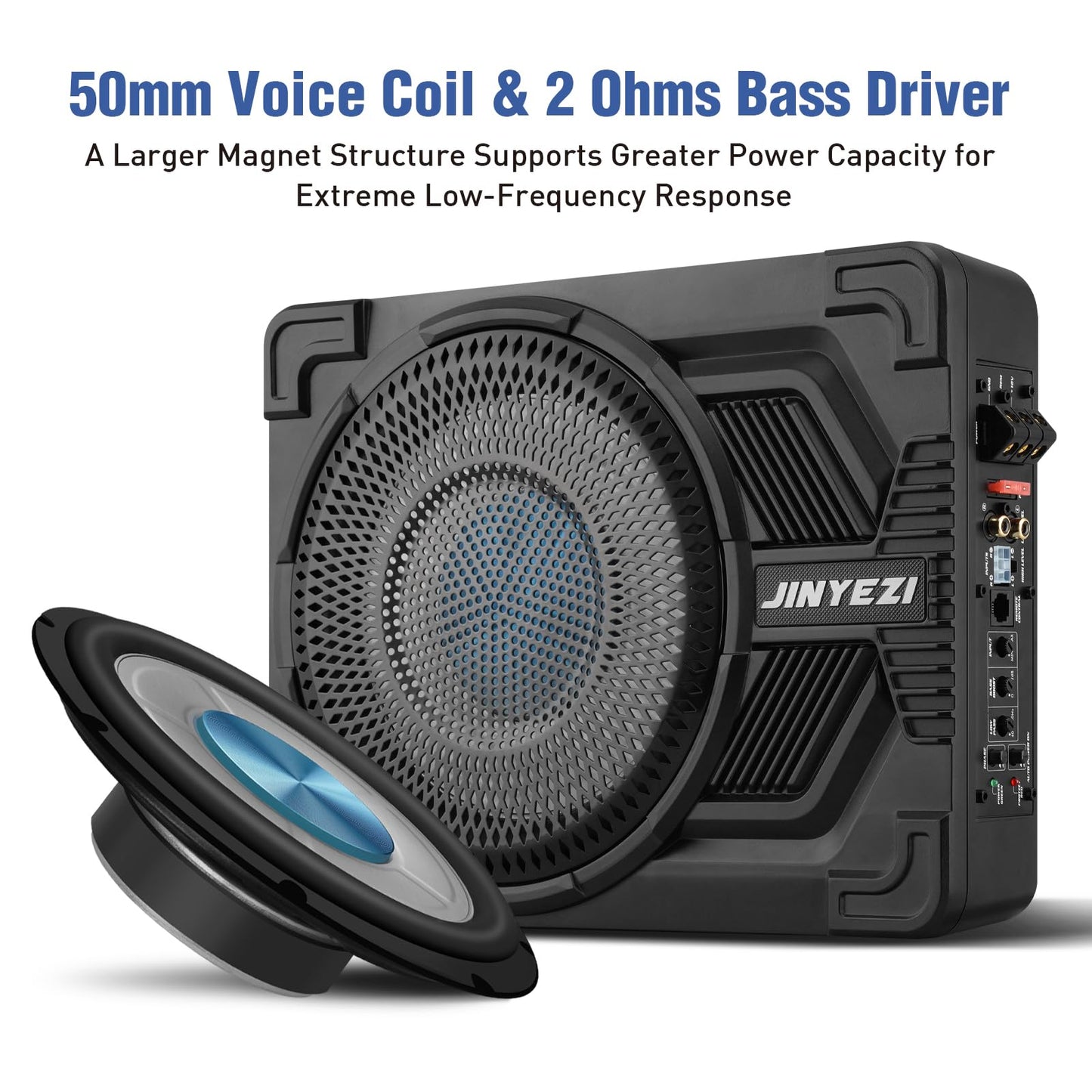 JinYeZi 10" 1200W Under Seat Subwoofers with Amp, Class D MOSFET Amp & Efficient Heat Dissipation Design, Independent Control for Low-Pass Filter/Gain/Bass Boost, Suitable for Trucks/SUVs/Jeeps/MPVs
