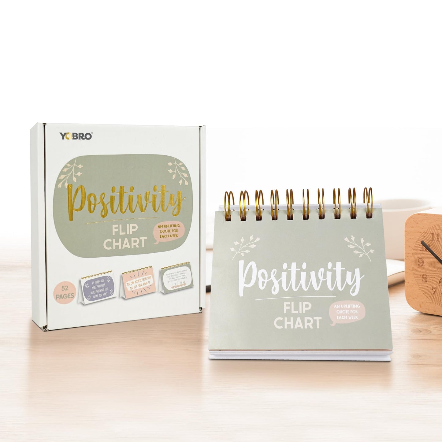 Inspirational Gifts for Women, Motivational Desk Calendar, Desktop Flip Calendar with Daily Positive Affirmations & Happy Quotes, Office Desk Decor & Accessories for Women, Green