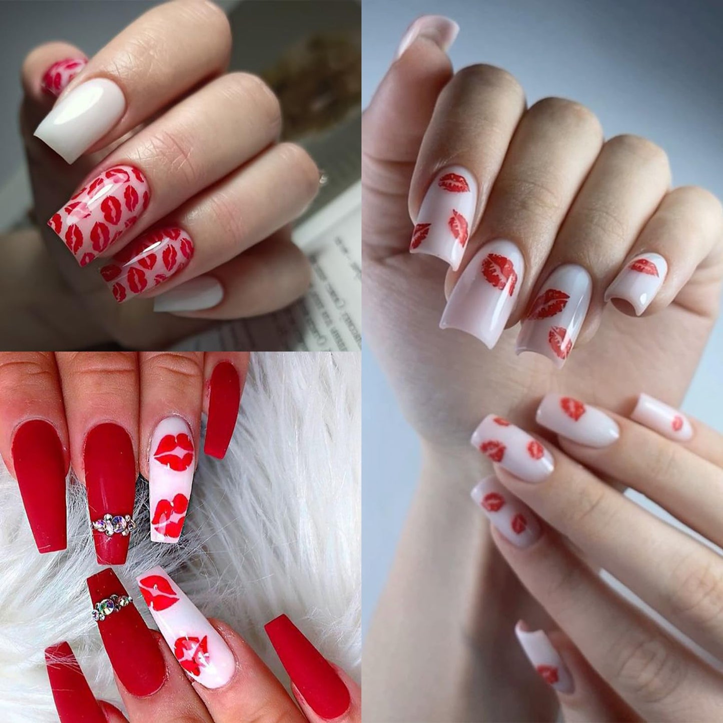 3 Sheets Embossed Valentine's Day Lips Nail Art Stickers 5D Self-Adhesive Sexy Red Lips Nail Decals Suitable for Women's Nail Art Decoration