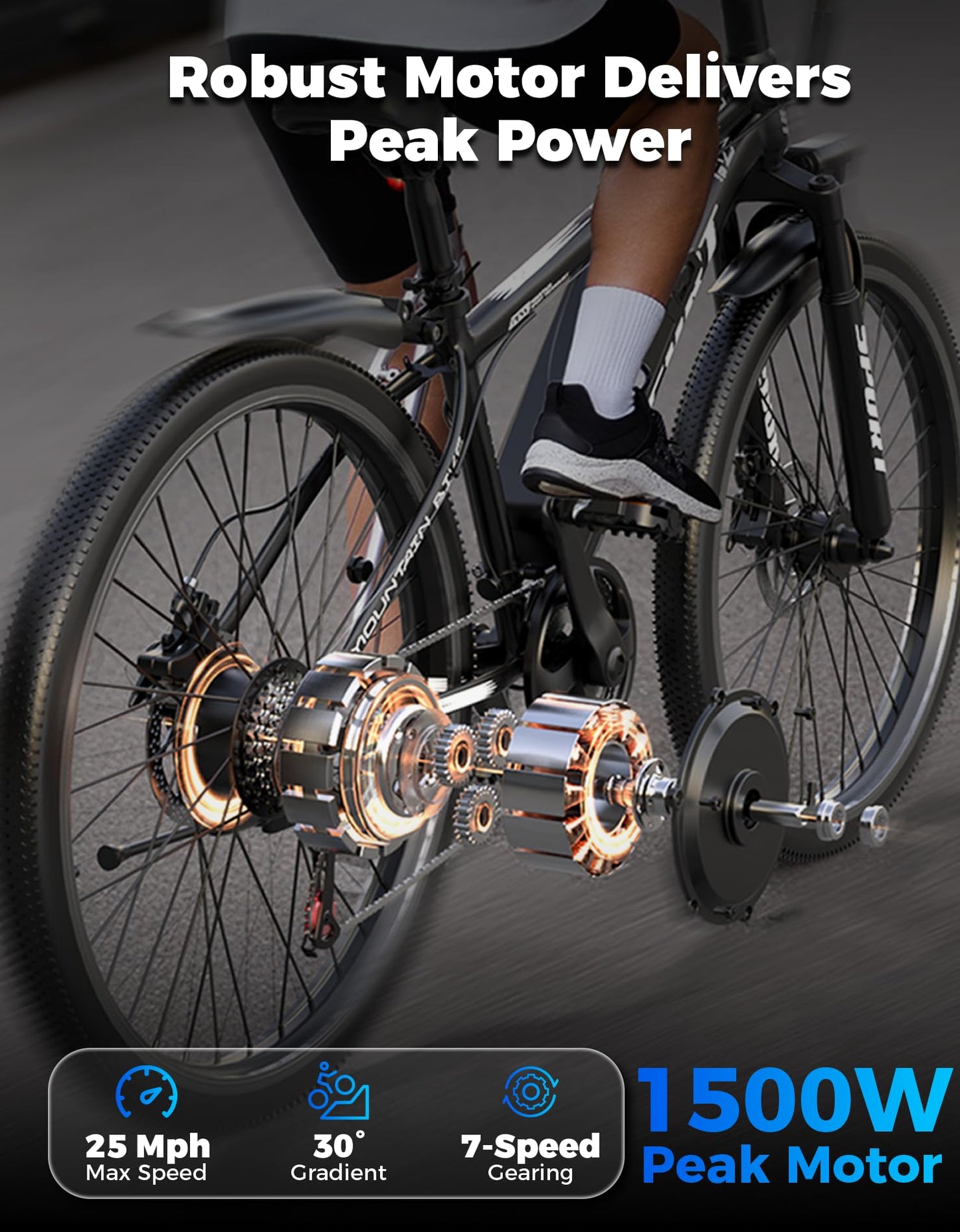 Misodo Electric Bike for Adults, 1500W Peak Mountain Ebike with 28 MPH, 65 Miles Range, 7 Speeds, 48V 10Ah Removable Battery 26" Ebike for Commute
