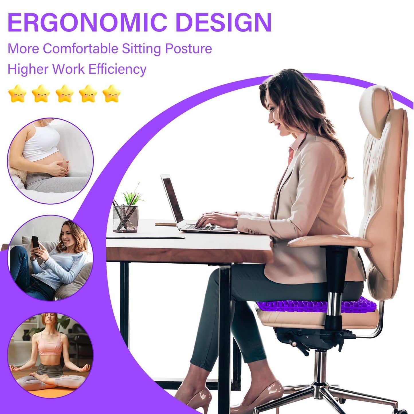 TONINT Large Gel Seat Cushion for Long Sitting with Non-Slip Cover, Soft & Breathable, Seat Cushion for Chair, Car, Office, Desk Chair, Wheelchair (17" x 15")