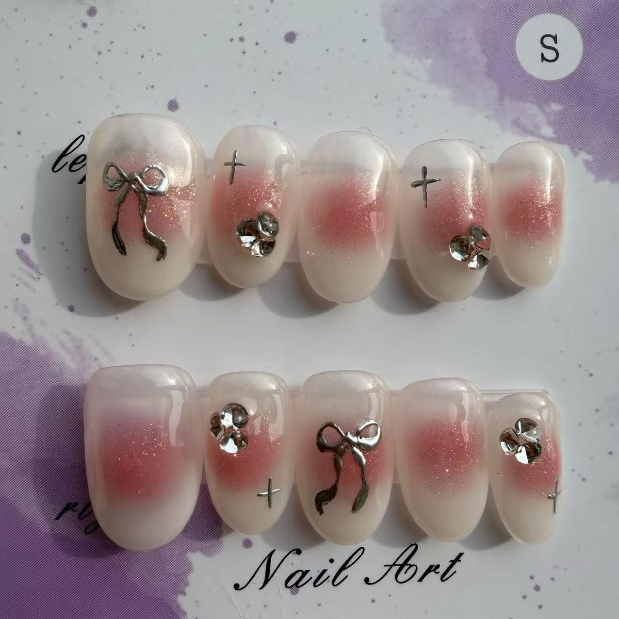Handmade Wearing Armor Light Pink High end Style Atmosphere Bow Three dimensional Short Relief Nail Patch Small Size