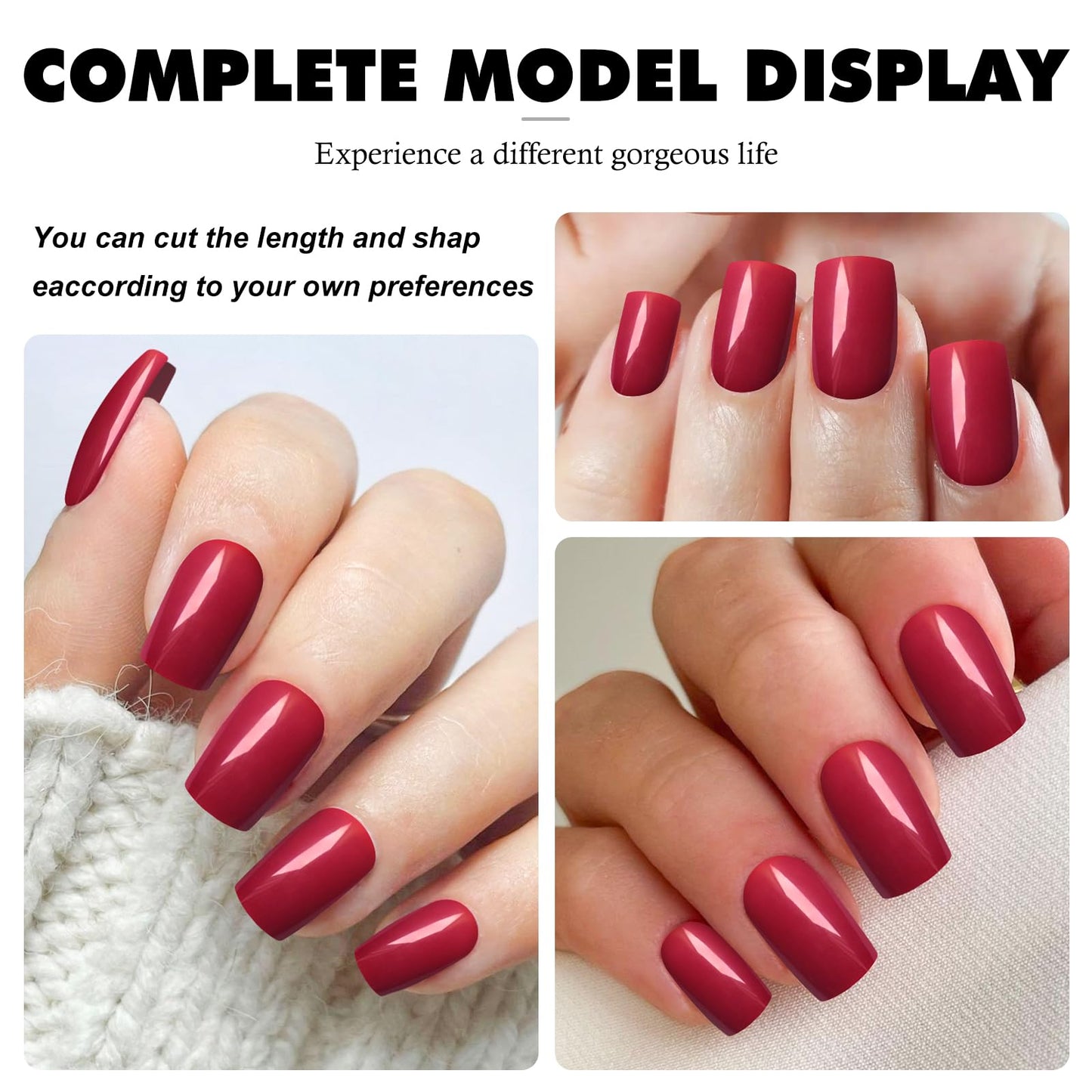 LoveOurHome 240pc Red Press on Nails Medium Square Fake Nails, Red Glue on Nail Press ons Square Nail Tips Medium False Nails Presson Artificial Fingernails with Tabs for Women Girls