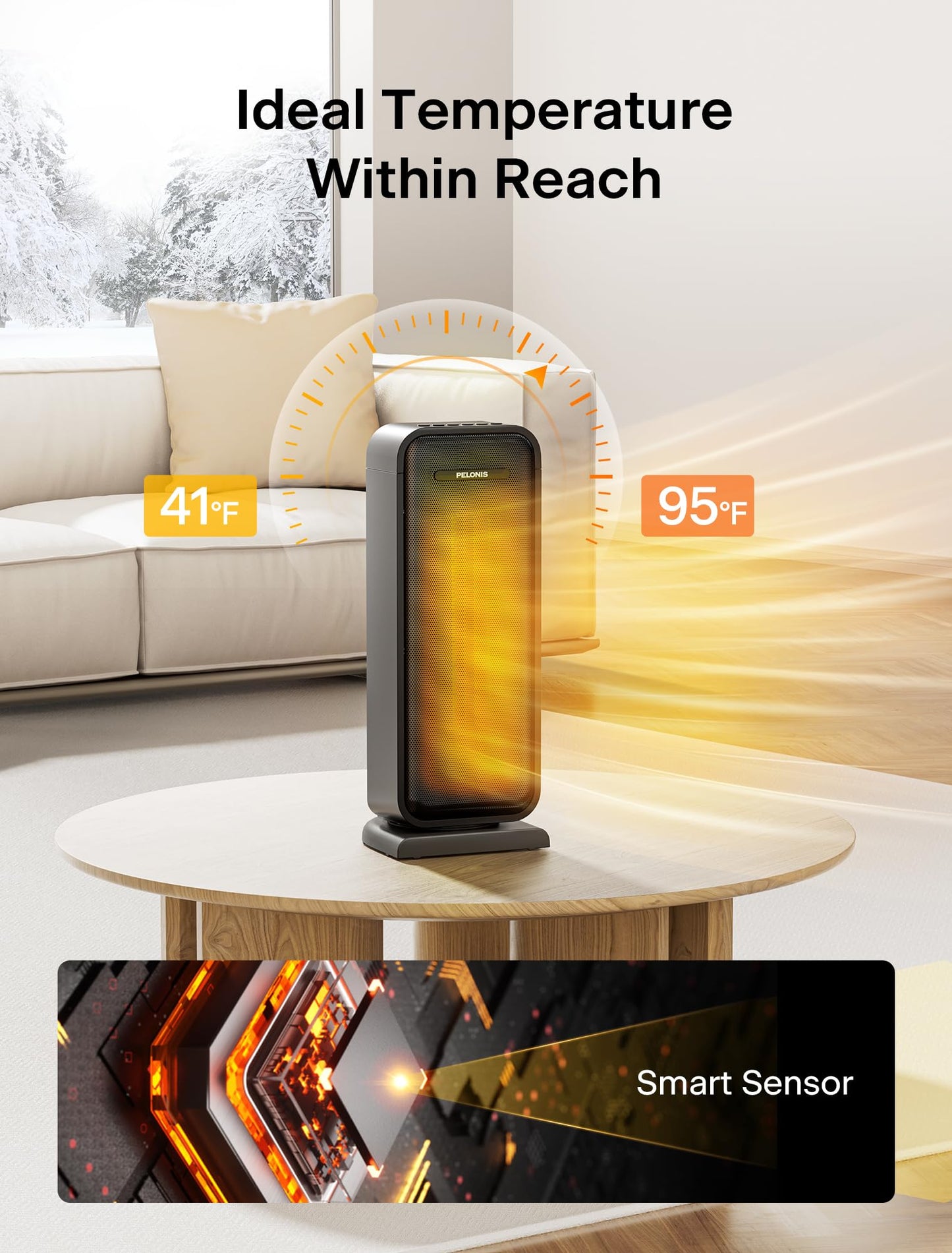 Pelonis 1500w Electric Space Heater for Indoor Use with Thermostat, Oscillation and Remote β Portable Ceramic Heater for Bedroom, Home and for Office Under Desk