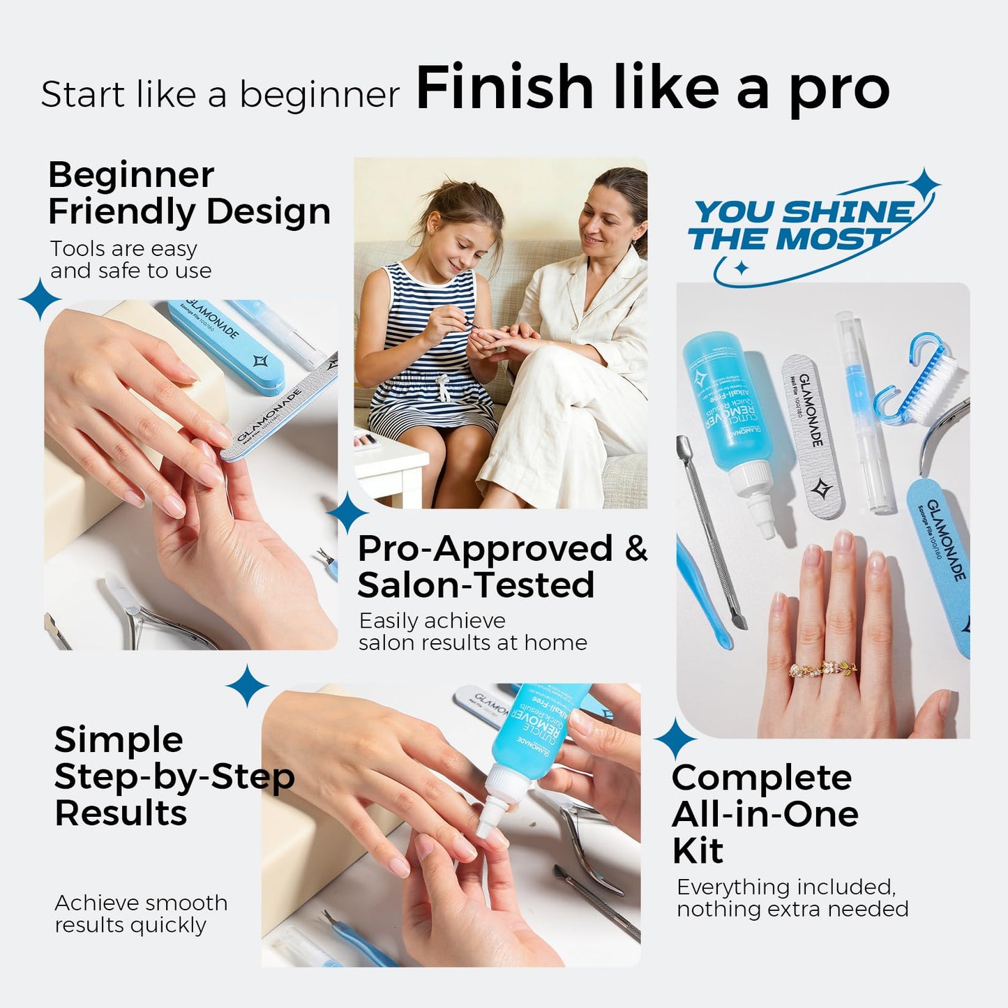 Glamonade Complete Cuticle Remover Kit – Fast & Gentle Professional Cuticle Care Set w/Remover Gel & Oil Pen, Cuticle Nipper, 2 Pushers, Nail Brush, File & Buffer for Manicure Pedicure, DIY