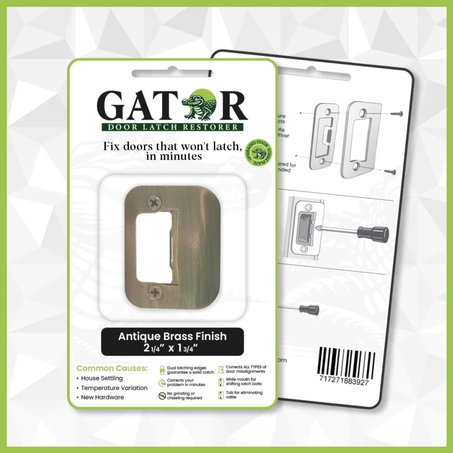 Gator Door Strike Plate with Screws, ā 2-1/4" by 1-3/4" Universal Latch Restorer Alloy Steel Lock Hardware for Interior and Exterior Doors, Replacement Door Latch Plate | Satin Nickel 4-Pack