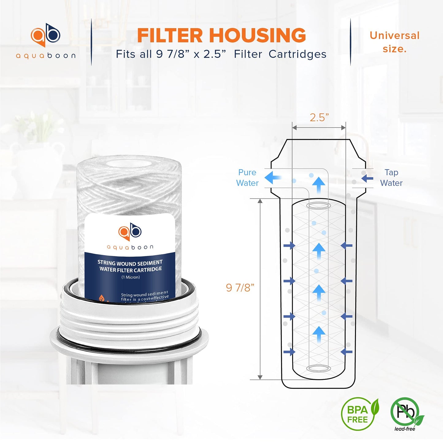 Aquaboon Whole House 1 Micron String Wound Water Filter 10 x 2.5 Cartridge for Well Water Filter Replacement Compatible with WHKF-WHSW, AP110, 50-Pack