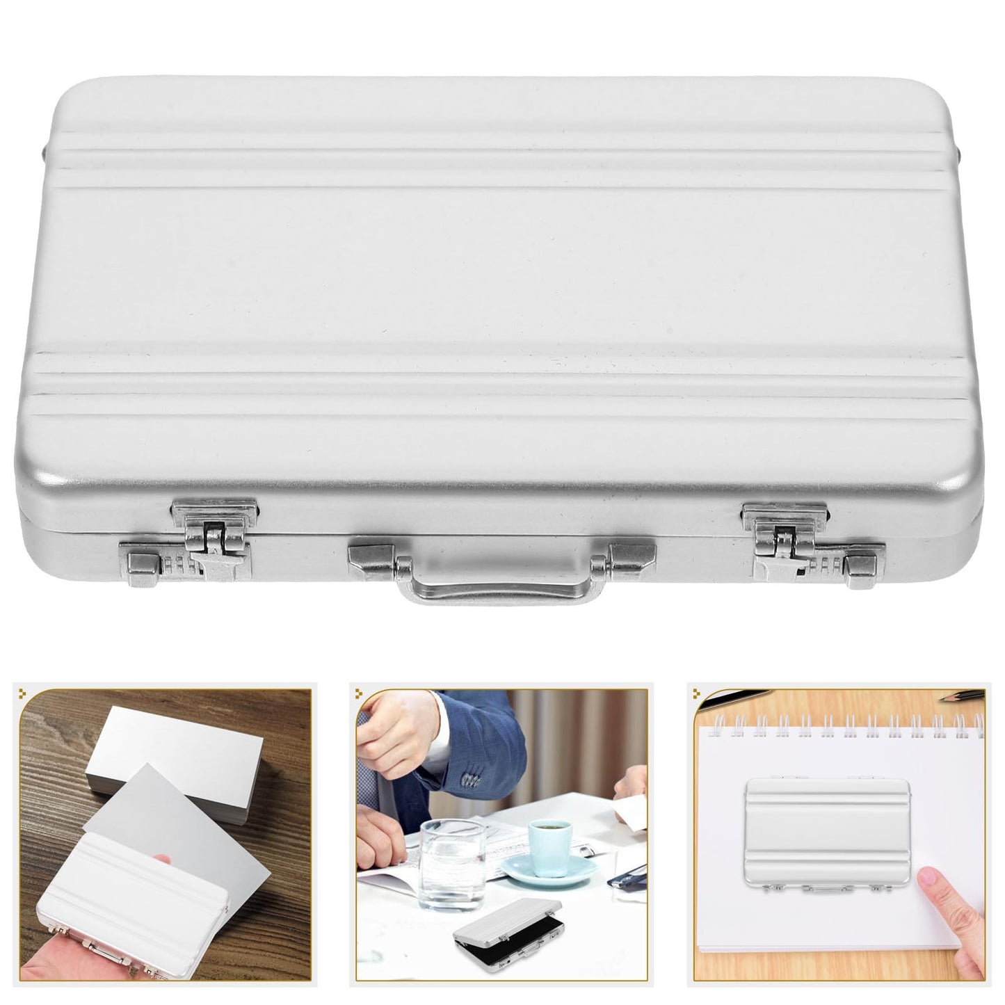 Tofficu Business Card Holder, Aluminum Alloy Name Card Case with Handle, Mini Metal Briefcase Organizer for Business Meetings And Events Storage Men(sliver)