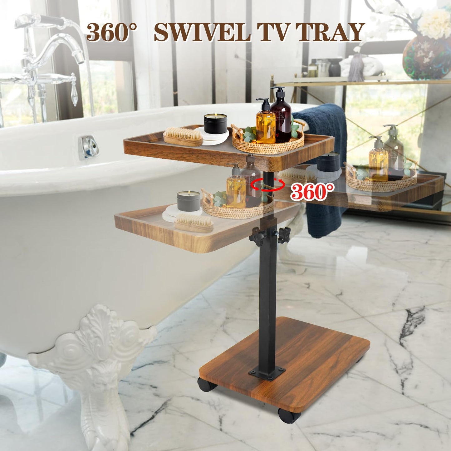 Xiyilike C Table Side Table End Table Adjustable Height,C Shaped End for Couch,Snack Tables,360°Swivel TV Tray Sofa Table, for Small Spaces,Side Tables Living Room and Bedroom for Sofa, Bed,Chair