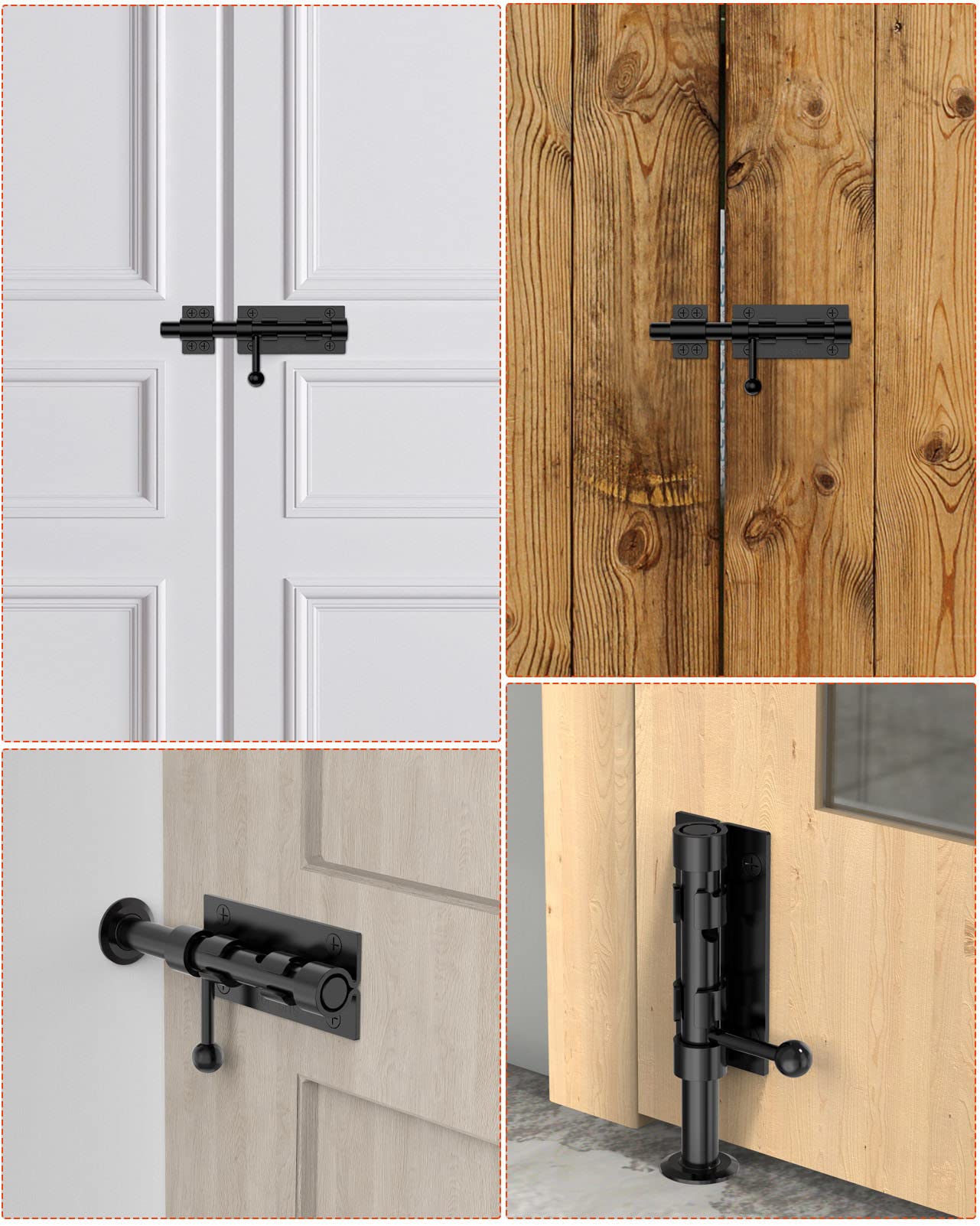 Heavy Duty Slide Bolt Gate Latch Hardware, 6.3 Inch Solid 304 Stainless Steel Latches Electroplating Finish, Barrel Bolt Lock for Wooden Fence, Yard Door, Barn Door, Shed Door, Interior