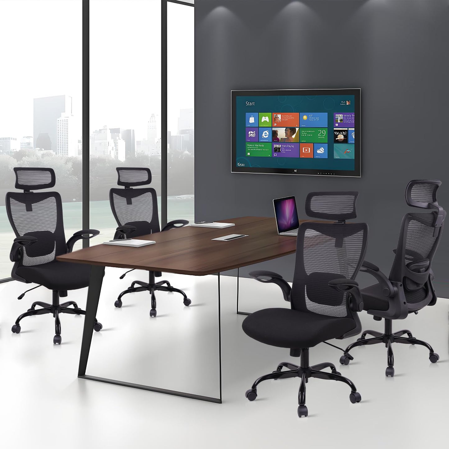 CLATINA Heavy Duty Ergonomic Mesh Office Chair 400LBS, Big and Tall Desk Chair with Adjustable Lumbar Support & Headrest, Flip Up Padded Arms, Swivel Computer Chair for Home, Conference, Black, 6 PACK