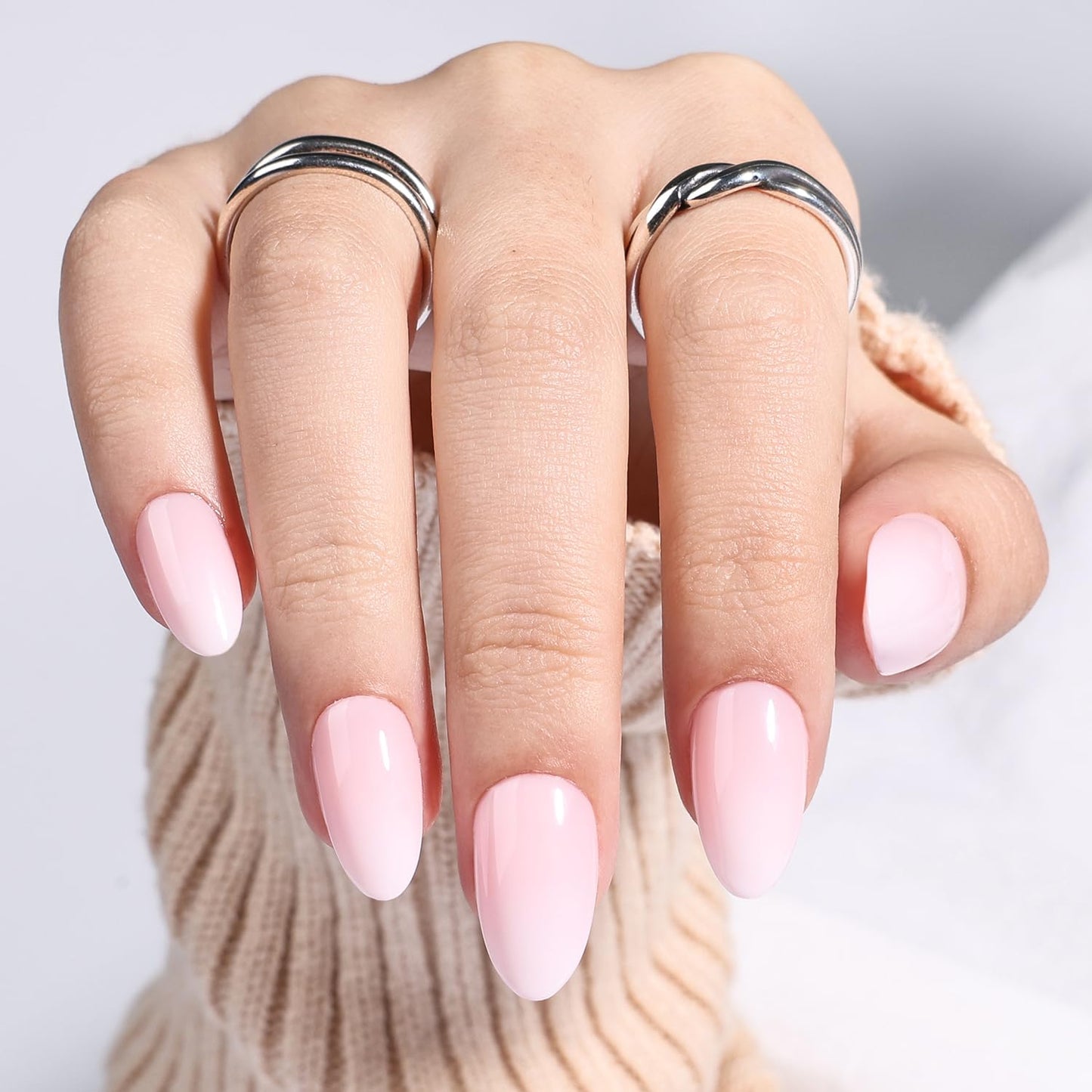 Pink Ombre Press On Nails - Pink Short Fake Nails, Almond Nude Press On Nails Reusable Stick On Nails in 16 Sizes, 32pcs False Nail Kit for Women & Girls(SoftPink Ombre)