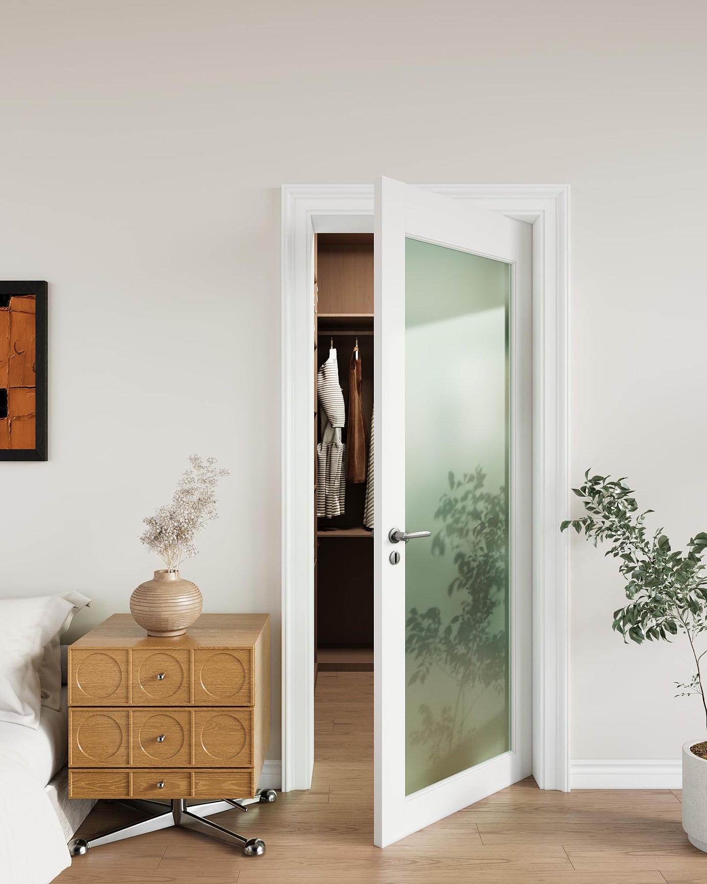 28"x 80" 1-Lite Frosted Glass French Interior Slab Door, Solid Core Wood with MDF Door Panel for Bedroom Closet Laundry Pantry Bathroom White Pre-Finished Surface Paintable, w/o Hardware