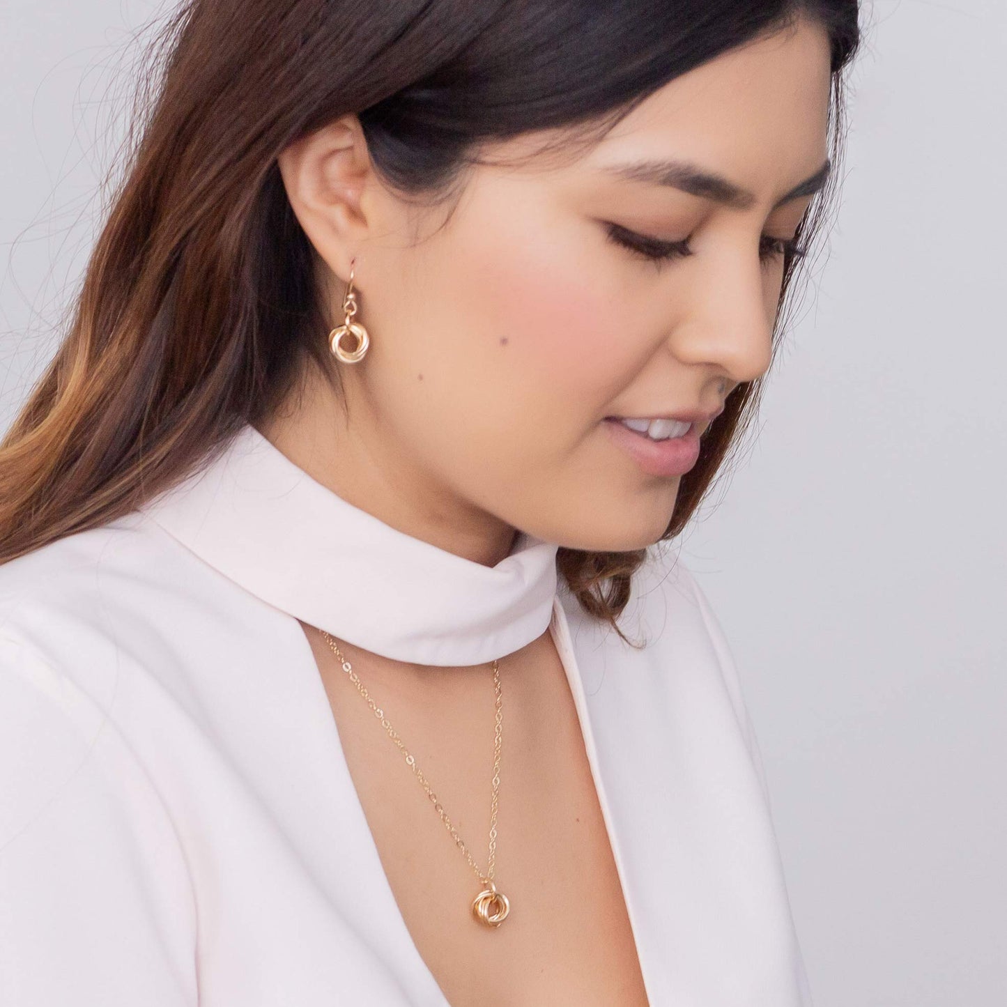 Dainty 14K Yellow Gold-Filled Love Knot Dangle Earrings and 20" Pendant Necklace | Elegant Gold Jewelry Set | Minimalist Jewelry Gift Set for Women