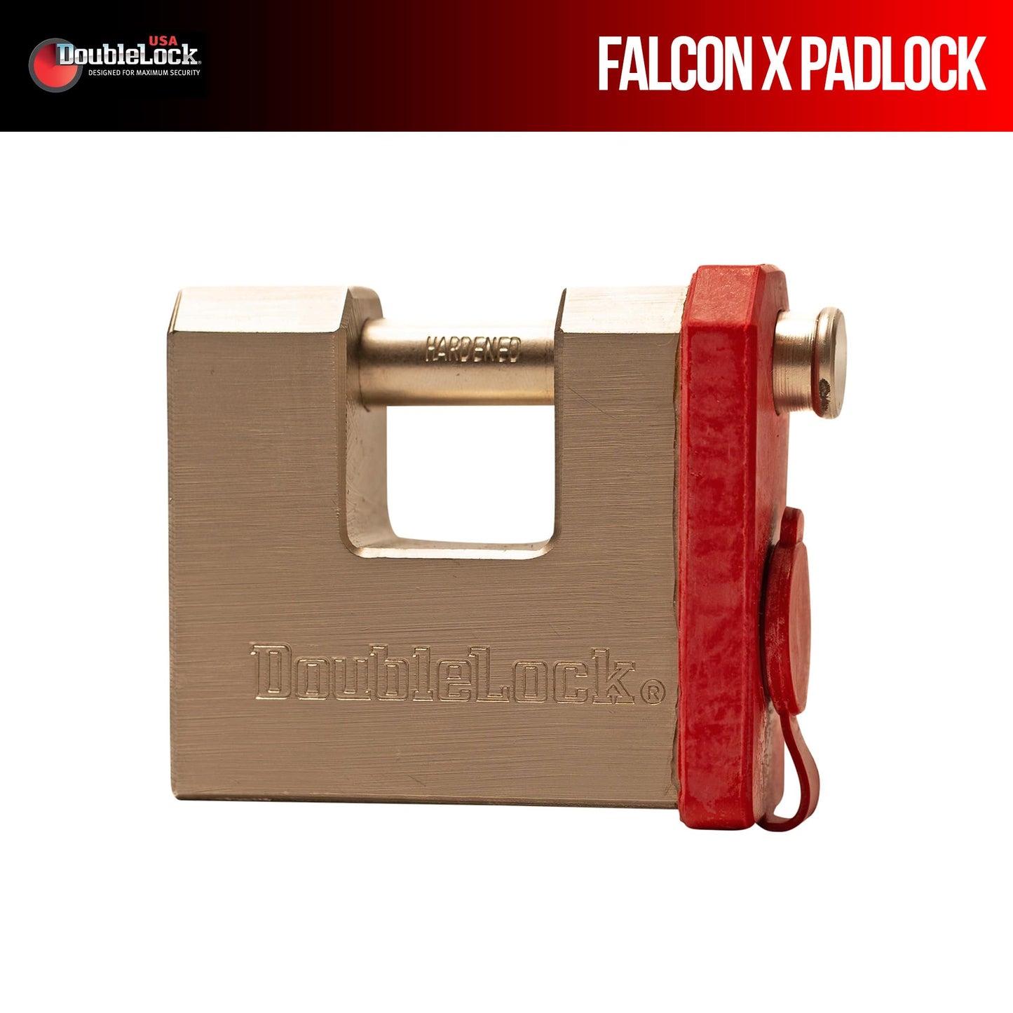 DoubleLock Falcon Brass & Steel - X Max Duty Padlock – Heavy Duty Dowel Lock 1/2in, 6 Pin Cylinder with 5 Laser-Cut Keys and Red Deterrent Cap – Weather Resistant for Containers, Gates & Trailers