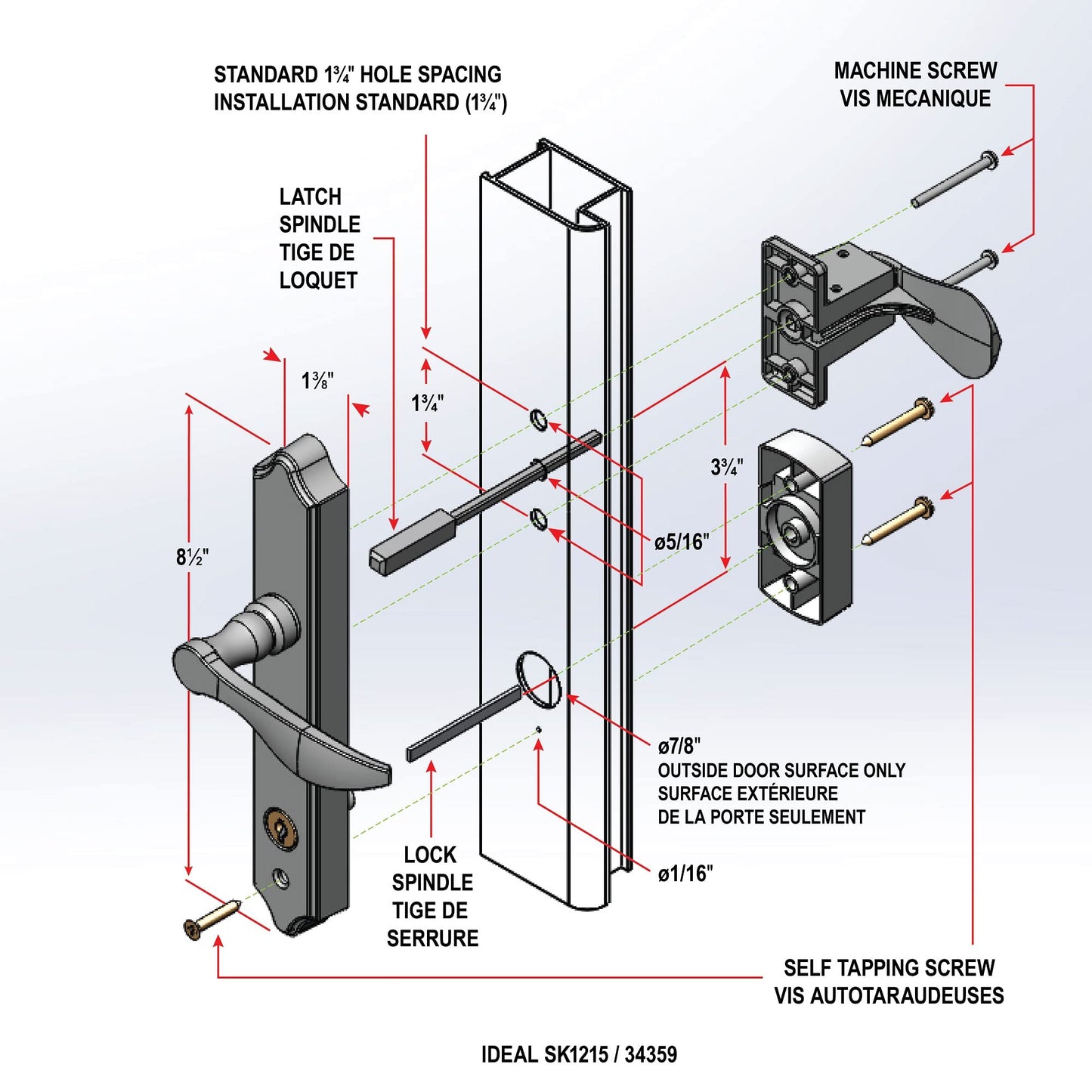 Ideal Security Door Lever with Deadbolt Lock for Out-Swinging Doors, Matte Black