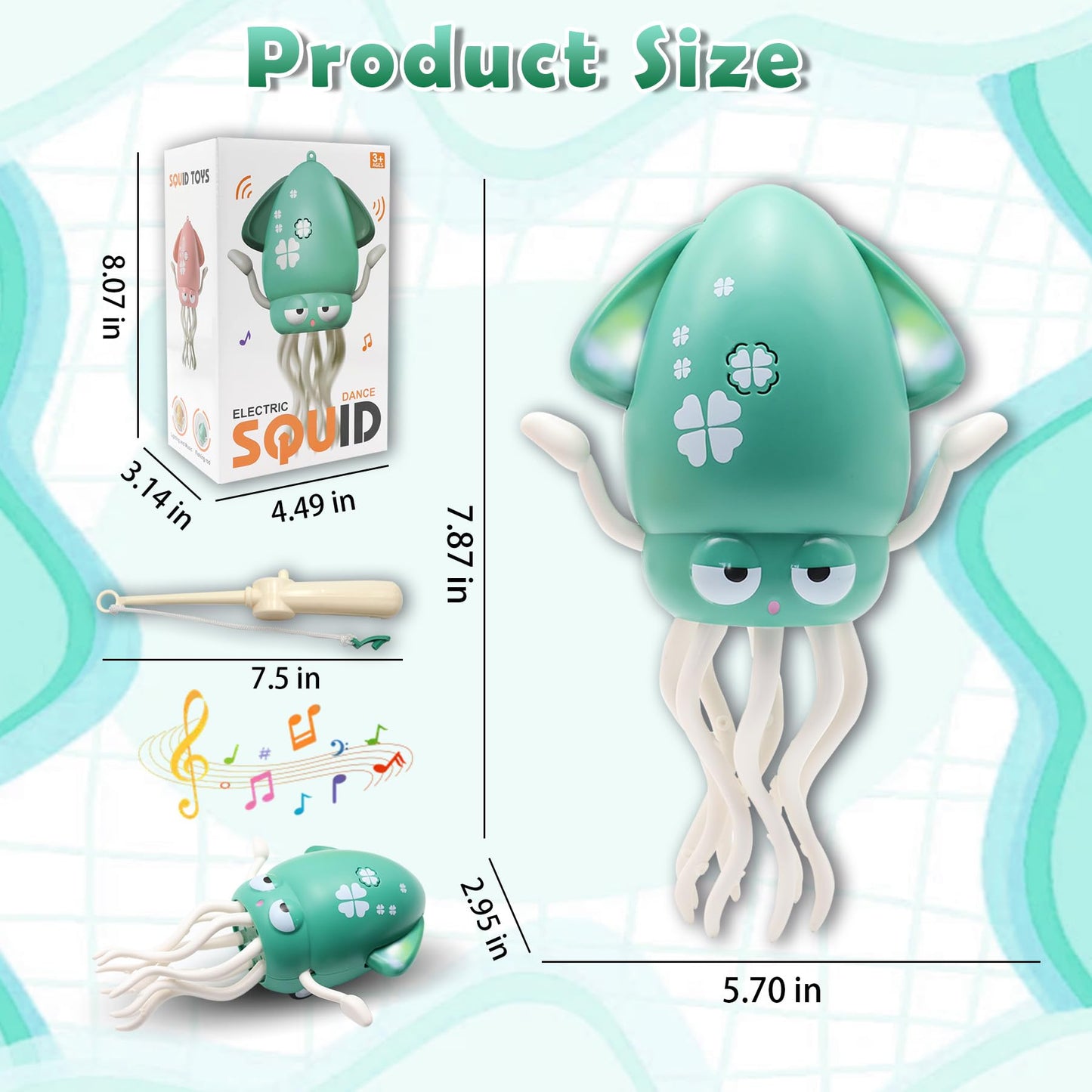 Pbooo Magic Dancing Octopus Toy, Electric Crawling with LED Lights and Music, Rechargeable Music Squid Baby Toy for 1-6 Year Olds, Tummy Time and Toddler Walking Toy, Birthday Gift, Green