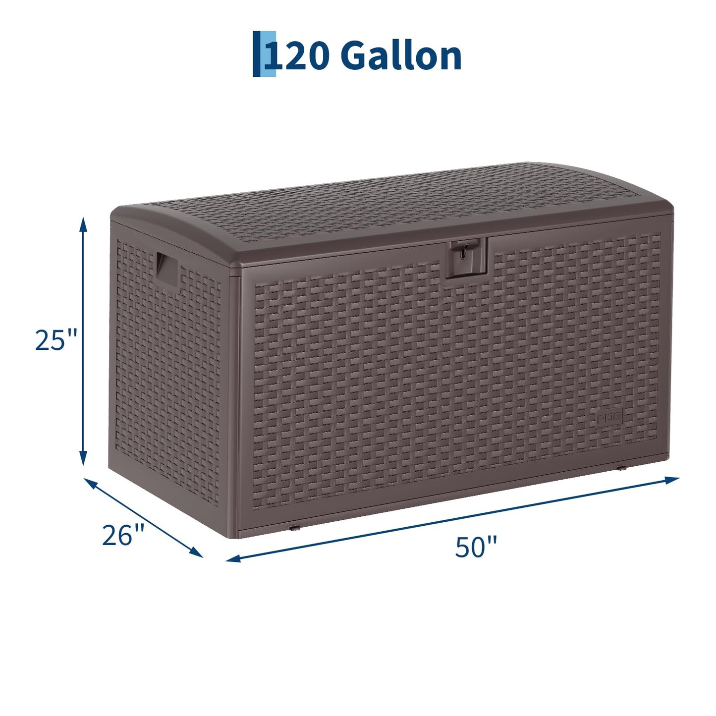PeacefulHues 120 Gallon Waterproof Large Resin Deck Box Indoor Outdoor, Lockable Storage Container for Patio Furniture Cushions, Throw Pillows, Garden Tools, and Pool Floats, Brown