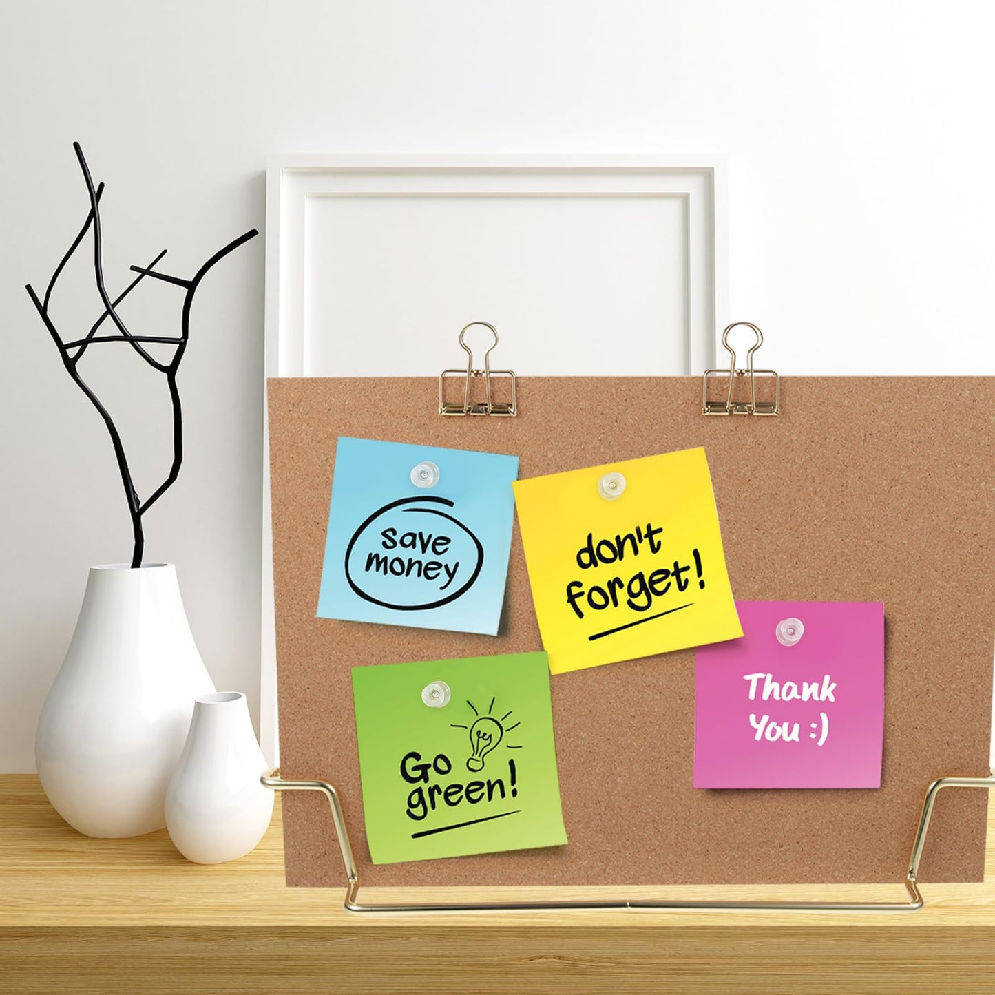 TOYANDONA Cork Board Bulletin Board with Metal Stand, Wooden Pin Notice Message Pin Board Desktop Memo Board for Home Office (Golden Base)