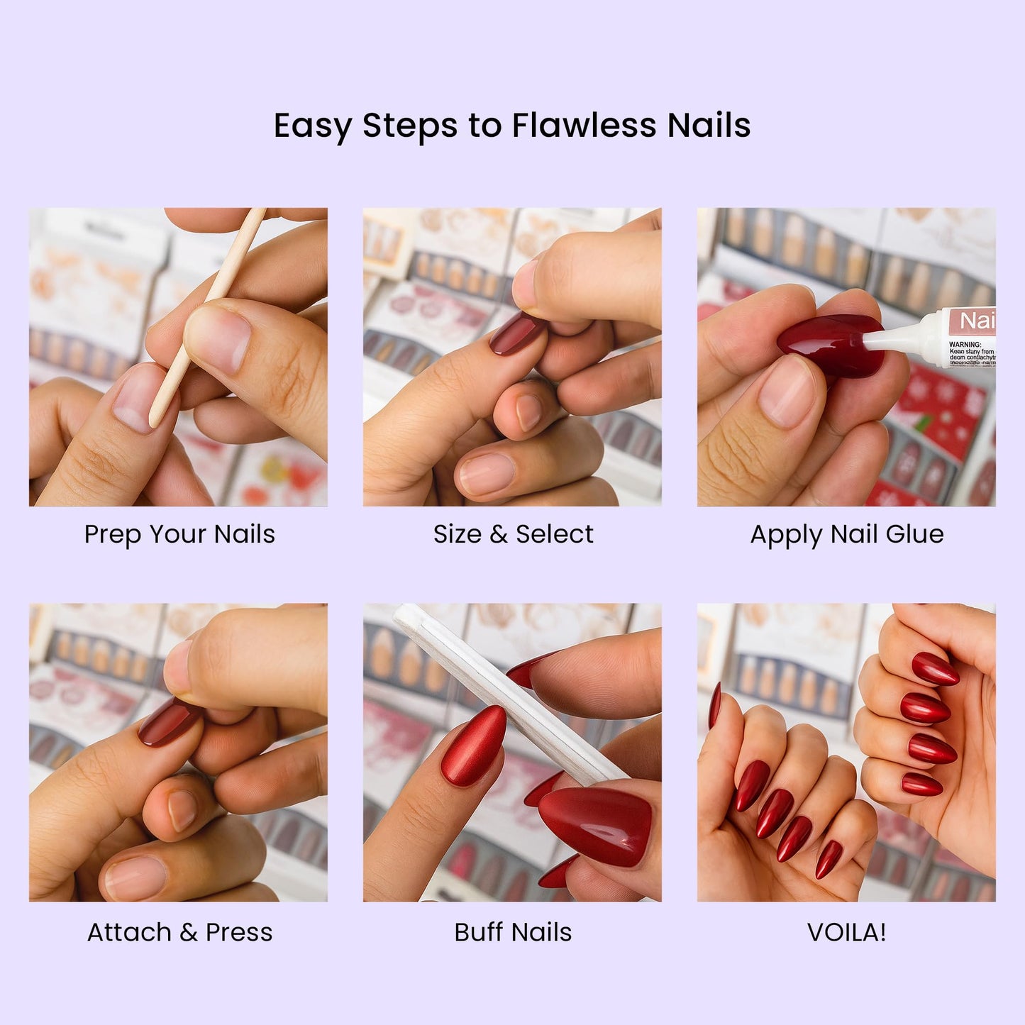 Allkem Press On Nails - Hot Red Glossy Extra Long Ballerina Multipack | 10 sizes - 100 pcs False Nails Full Cover Nail Kit with Glue