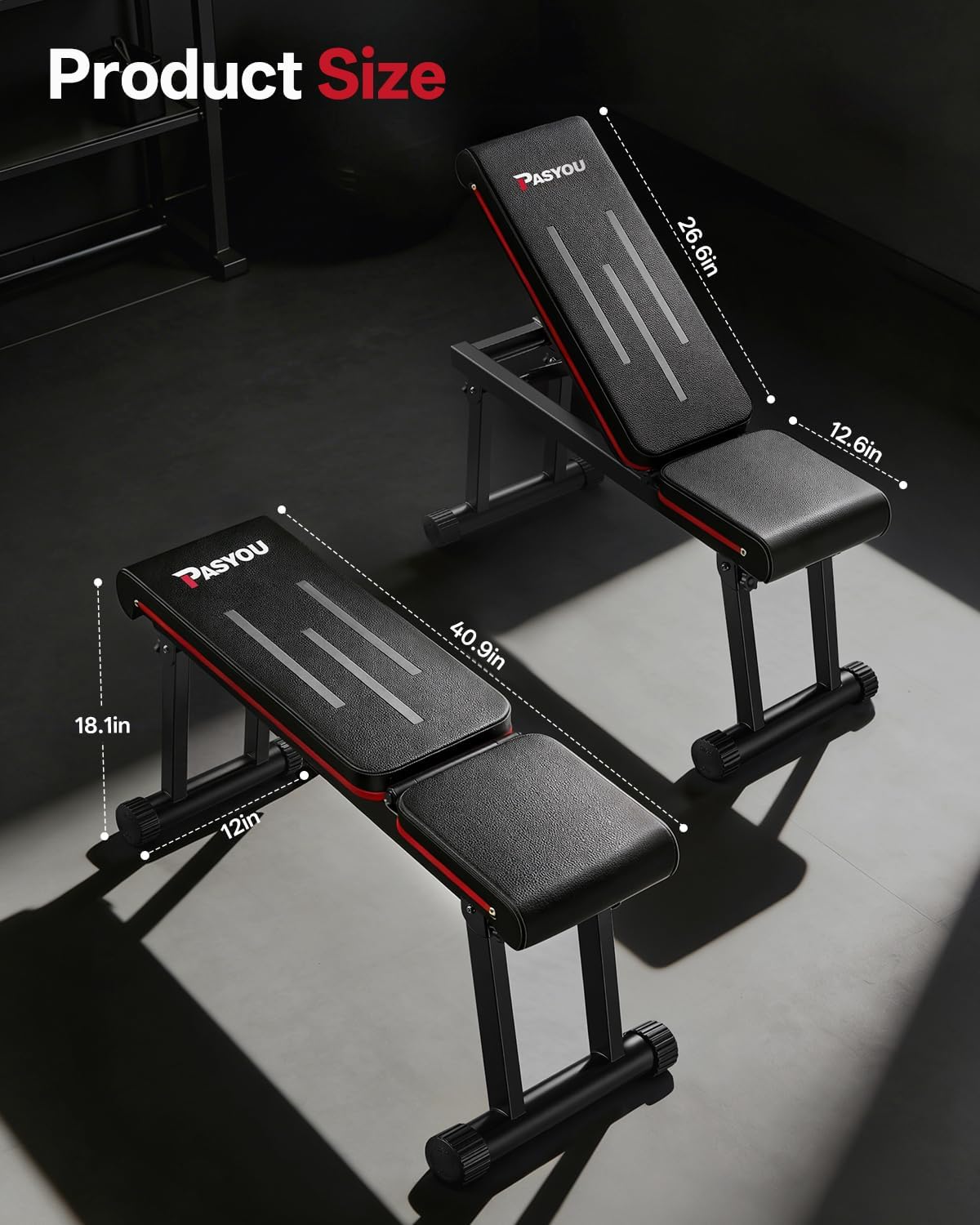 PASYOU Adjustable Weight Bench – Foldable Home Gym Bench Press, Multi-Angle Incline Bench, 660LB Capacity, Free Assembly, Dual-Frame (Model PB300)