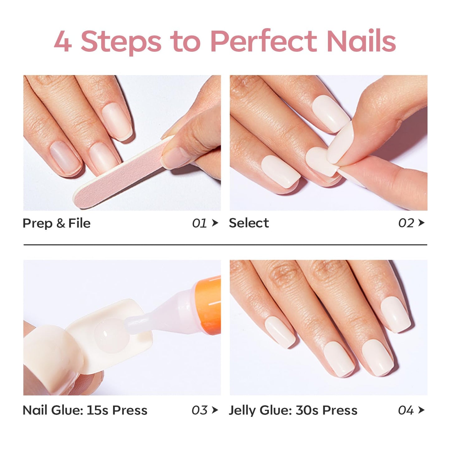 Modelones Pink Press on Nails Almond, Polka Dot Short Fake Nails, Reusable Nail Kit with Nail Glue Adhesive Tabs Mini Nail File, Nails Press Ons 32Pcs 16size, Women Girl Gift 