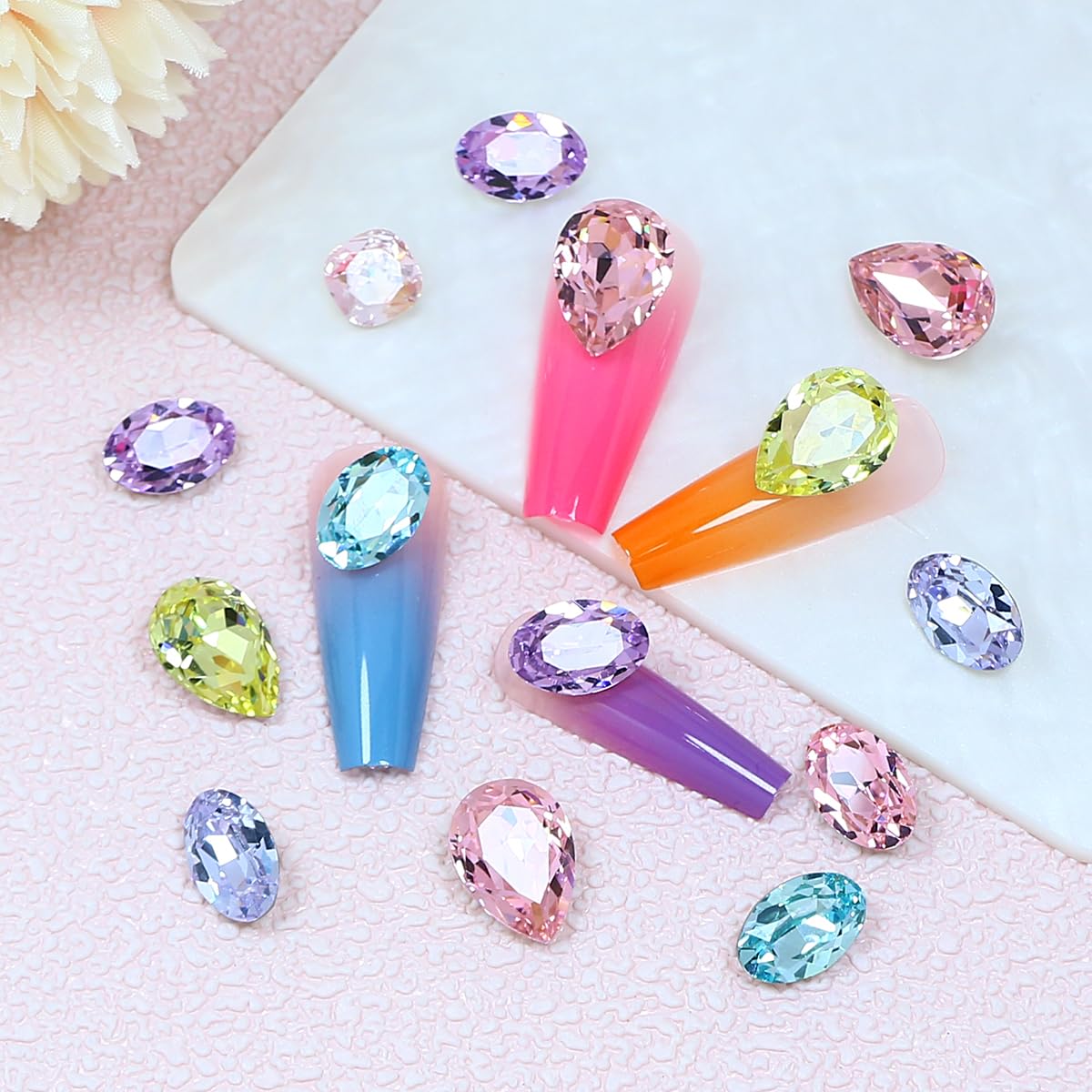 JINJIAO Large Nail Rhinestone,Pointback Mix Shape Nail Charms Mixed Color 3D Nail Art Rhinestone for Nail Art DIY Crafts