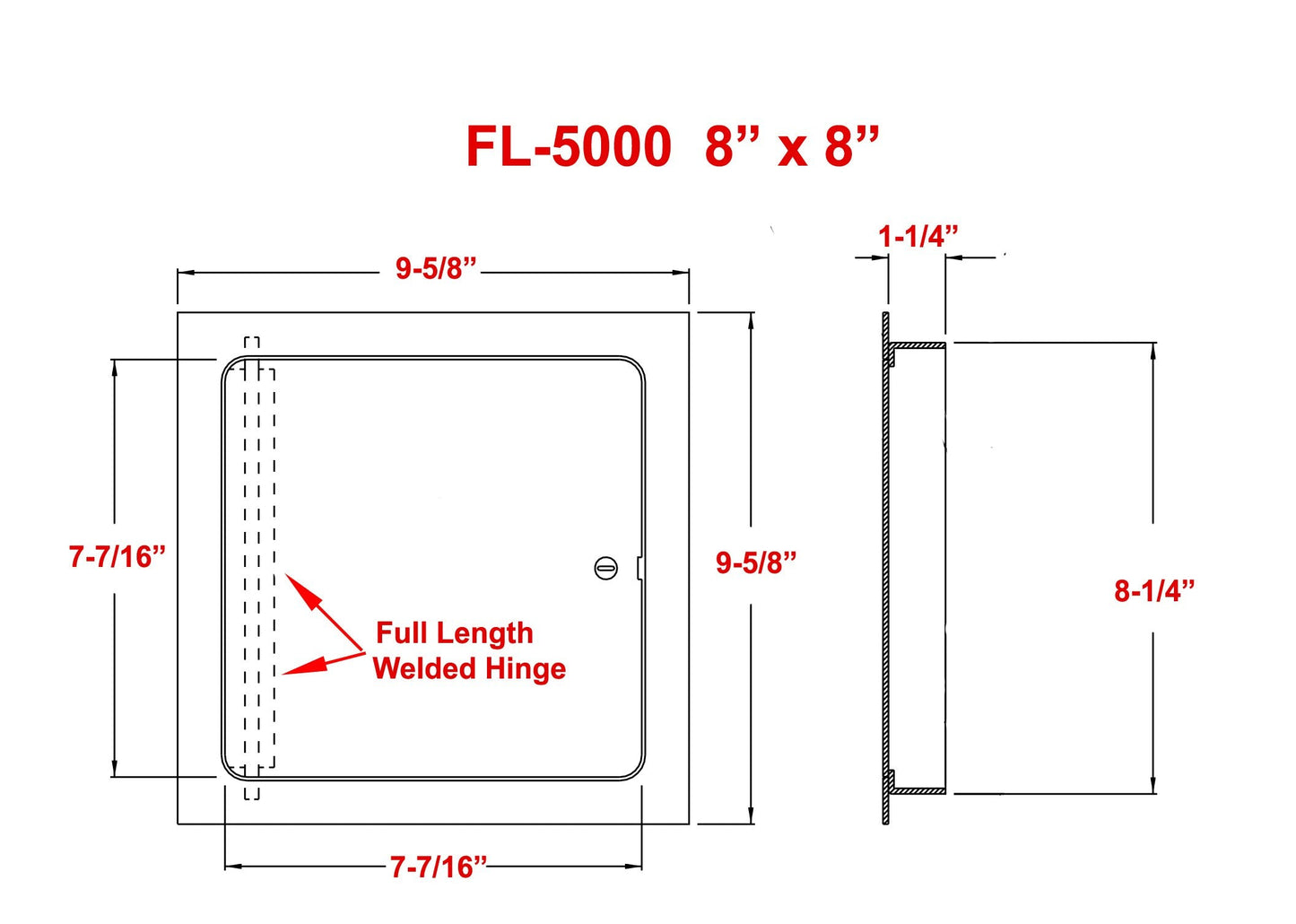 Premier 5000 Series Commercial Grade Steel Access Door, 8 x 8 Flush Universal Mount, White (Keyed Cylinder Latch)
