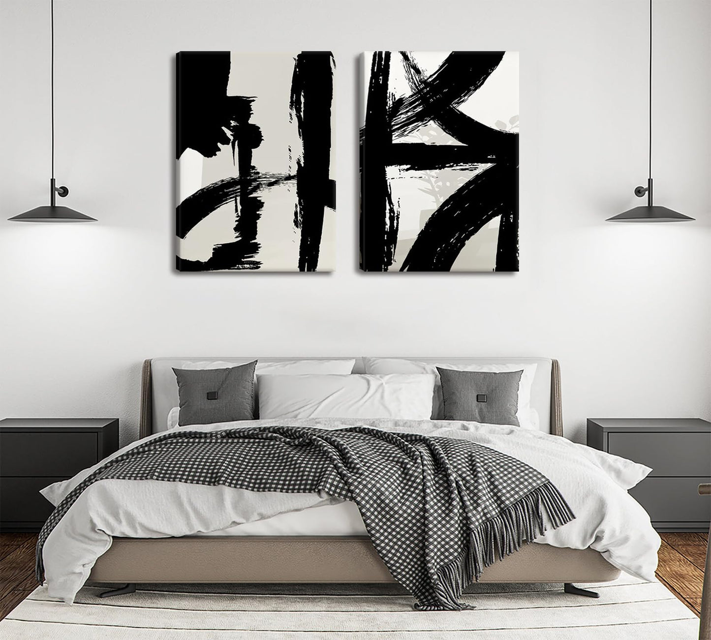 Black and White Brush Stroke Canvas Wall Art Modern Abstract Minimalist Ink Line Painting Picture Mid Century Geometric Prints Poster Retro Graffiti Artwork for Office Home Decor 12x16in