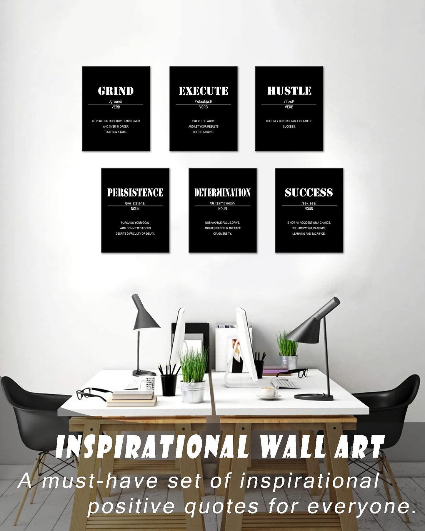 Drsoum Inspirational Office Wall Art - Motivational Quotes for Living Room - Encouraging Canvas Posters for Bedroom - Sayings for Wall Decor - 8” x10” x6 PCS (FRAMED)