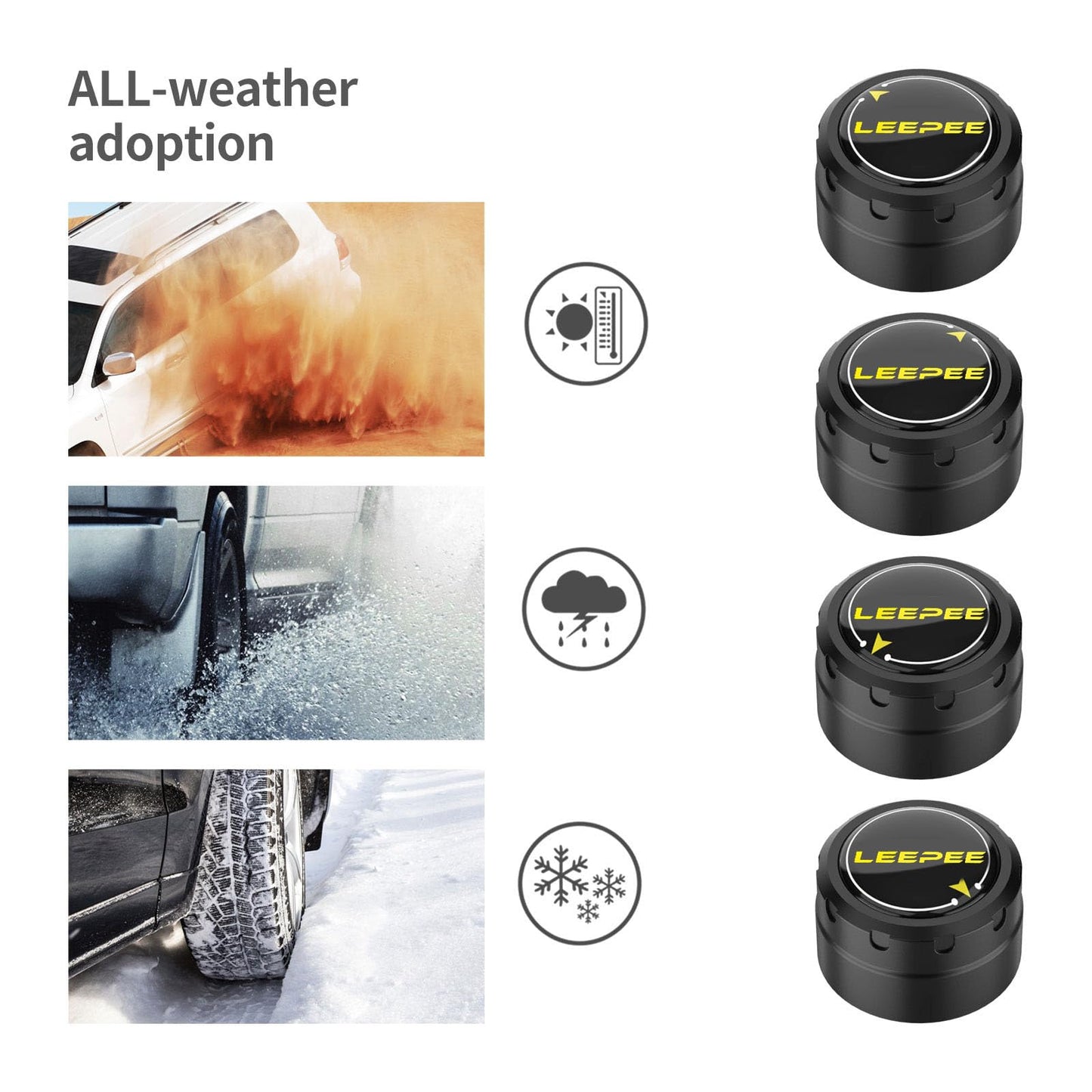 LEEPEE Tire Pressure Monitoring System, 5 Alarm Modes, with 4 External Sensors TPMS, Support iOS and Android, Real-time Displays Pressure and Temperature (0.1-6.4Bar)
