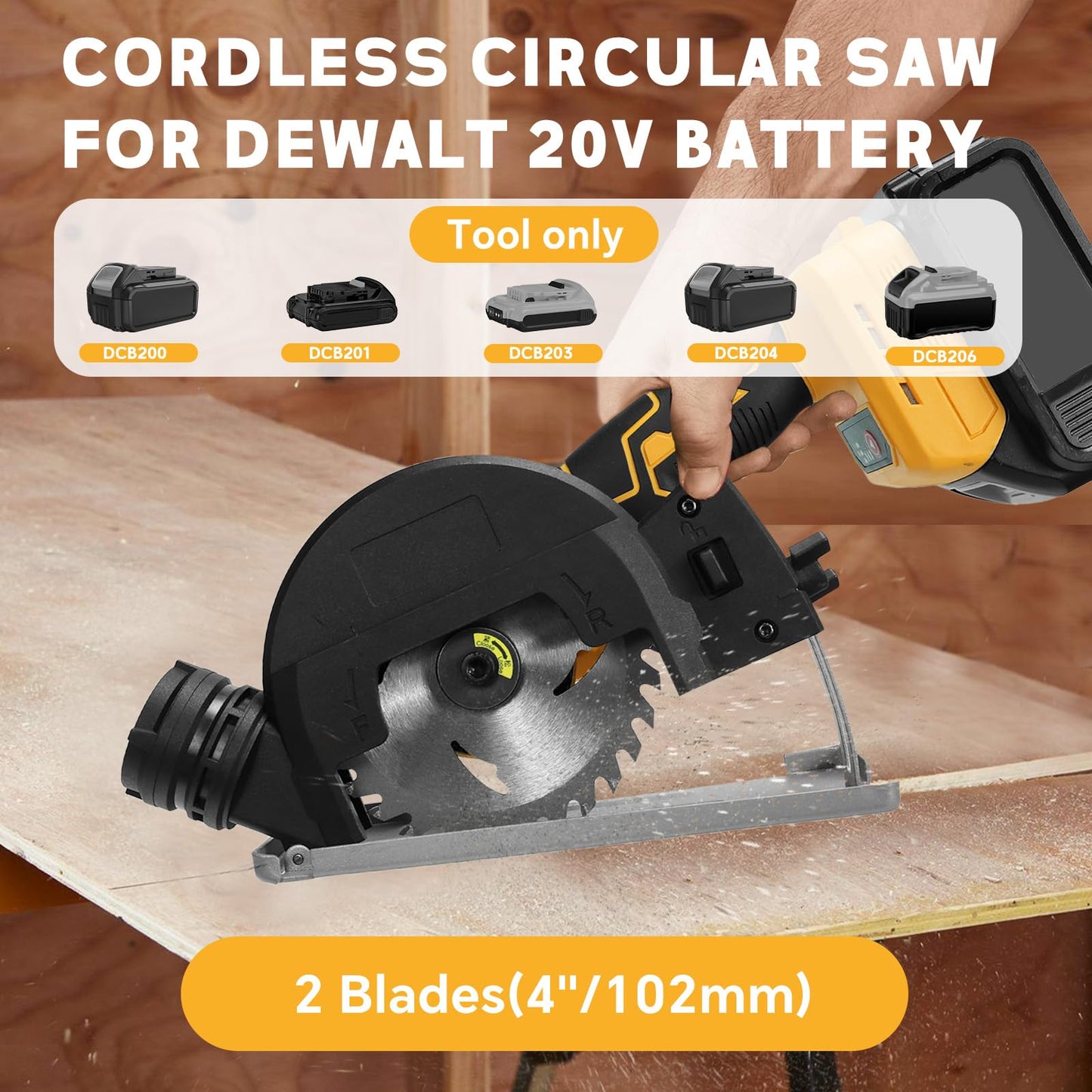Cordless Mini Circular Saw for Dewalt 20v Battery, 4" Brushless Power Circular Saws, 12000RPM Small Circular Saw,2 Blade, Cutting Depth 0.8"(20mm) for Metal, Wood, Plastic(No battery)