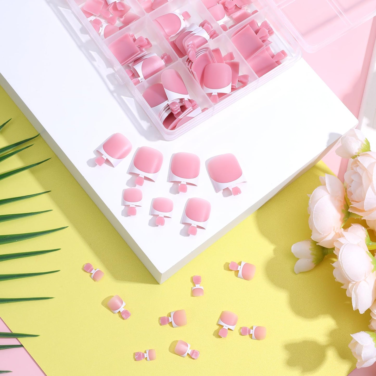 150 Pcs French Tip Toe Nail Press Ons,Toe Nail Tips Square Toenail Presses Ons Full Cover Fake Toenails Press On Toenails for Women Pedicure Decor,15 Sizes(Mauve)