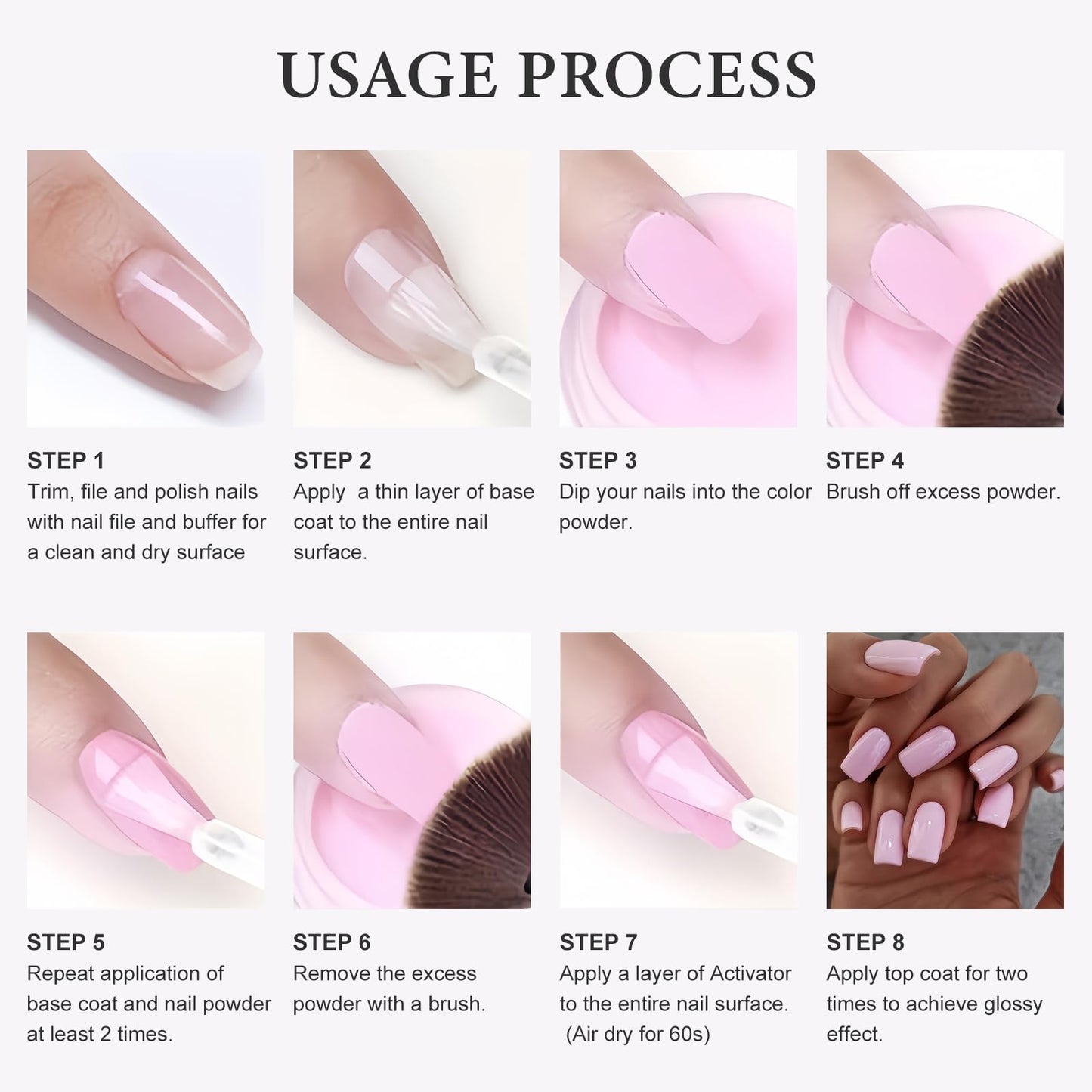SUTOKAKA Dip Nail Powder Starter Kit with Recycling Tray System, 8 Colors Bright Neon Pastel Summer Colors Acrylic Powder Nail Design Set Home DIY Accessories 21Pcs