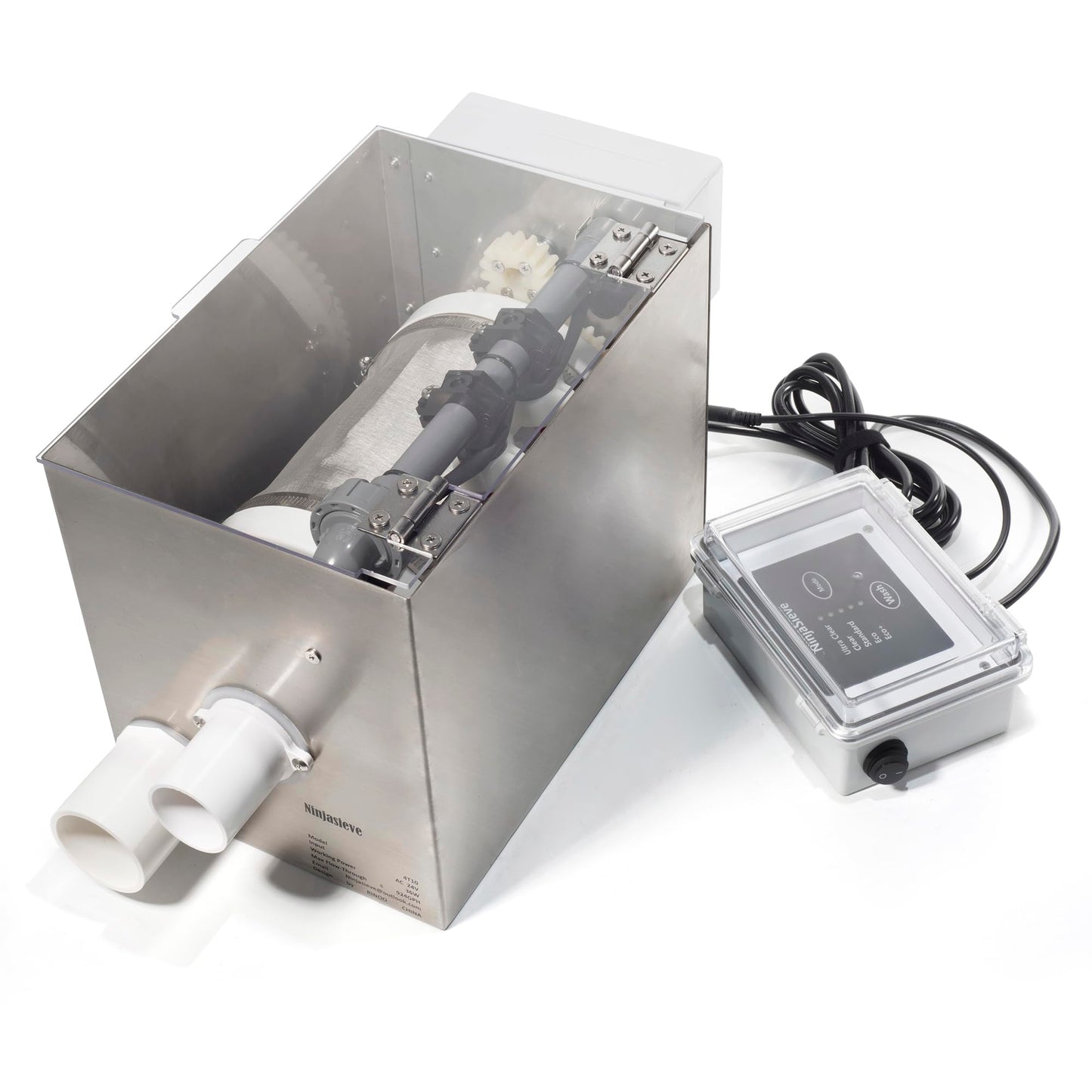 RINOO RDF Automatic Rotary Drum Filter for Koi Tilapia Pond, Fish Farm,Aquarium,Hydroponics, Aquaculture, Aquaponics, with Mobile Control Box, Smallest Koi Pond Filter 4T10-2