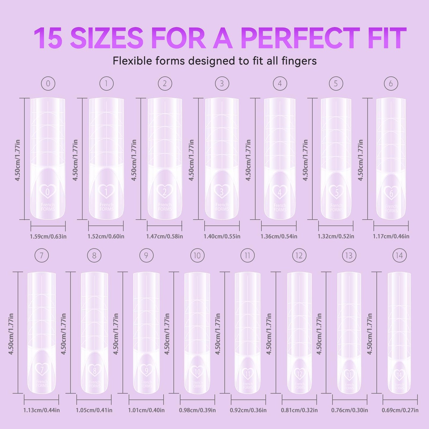 Gelike EC Dual Forms for Builder Gel: Square Space French Dual Nail Form Work with Polygel and Extension Gel - 15 Sizes 120PCS Reusable 20+ Times Clear 3D Acrylic Molds Kit with Straight Side C-curve